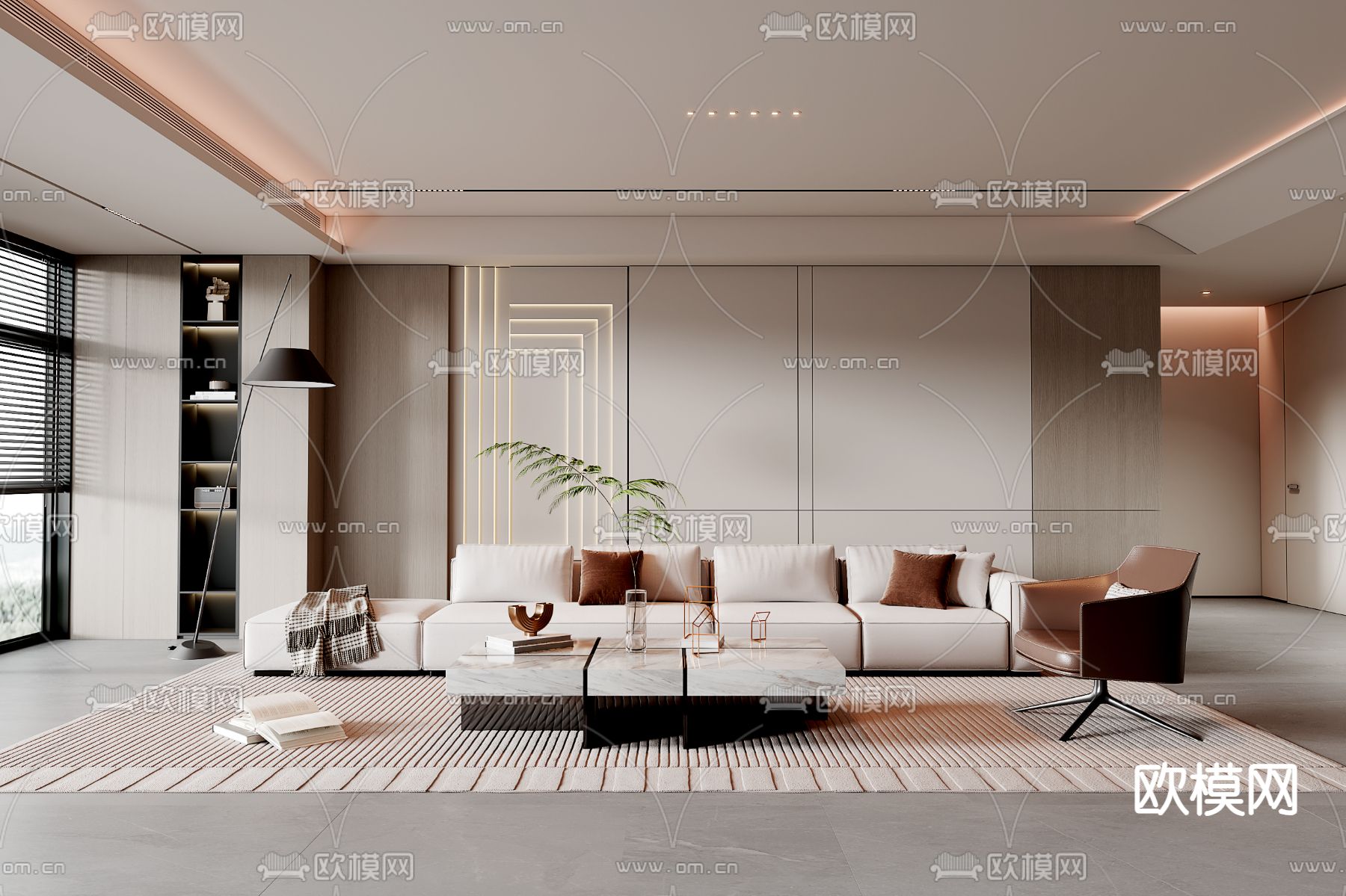 现代客厅3d模型下载