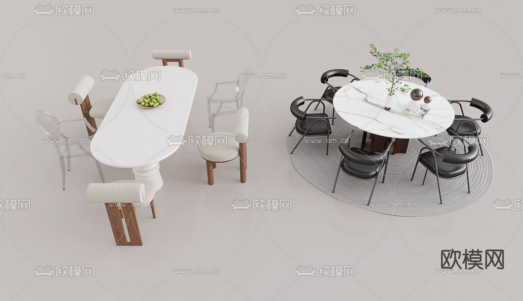 现代餐桌椅su模型下载（渲染图2）