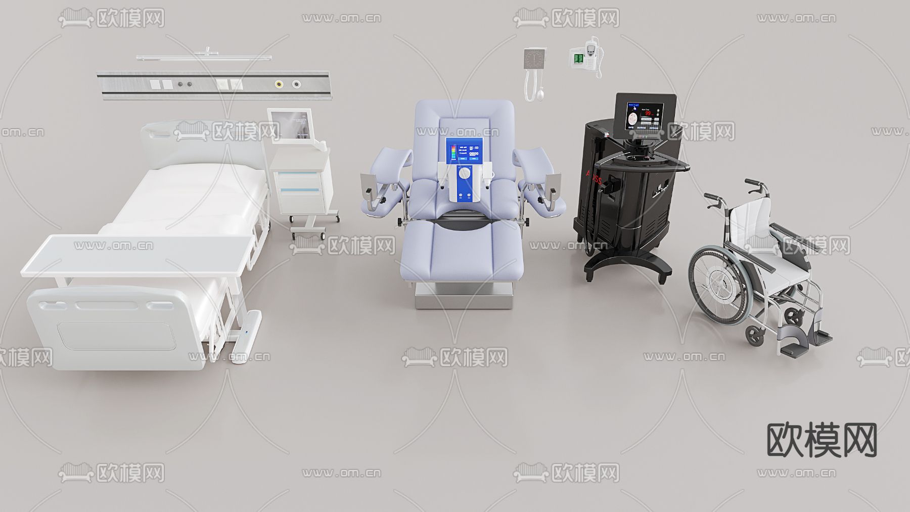 病床 轮椅 监护仪器 医疗器材3d模型下载