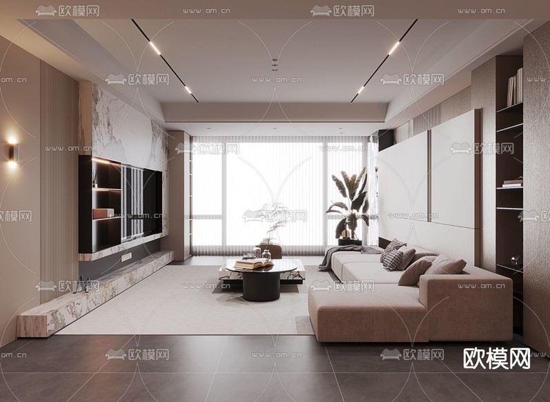 现代客厅3d模型下载_ID15104872_3dmax免费模型-欧模网