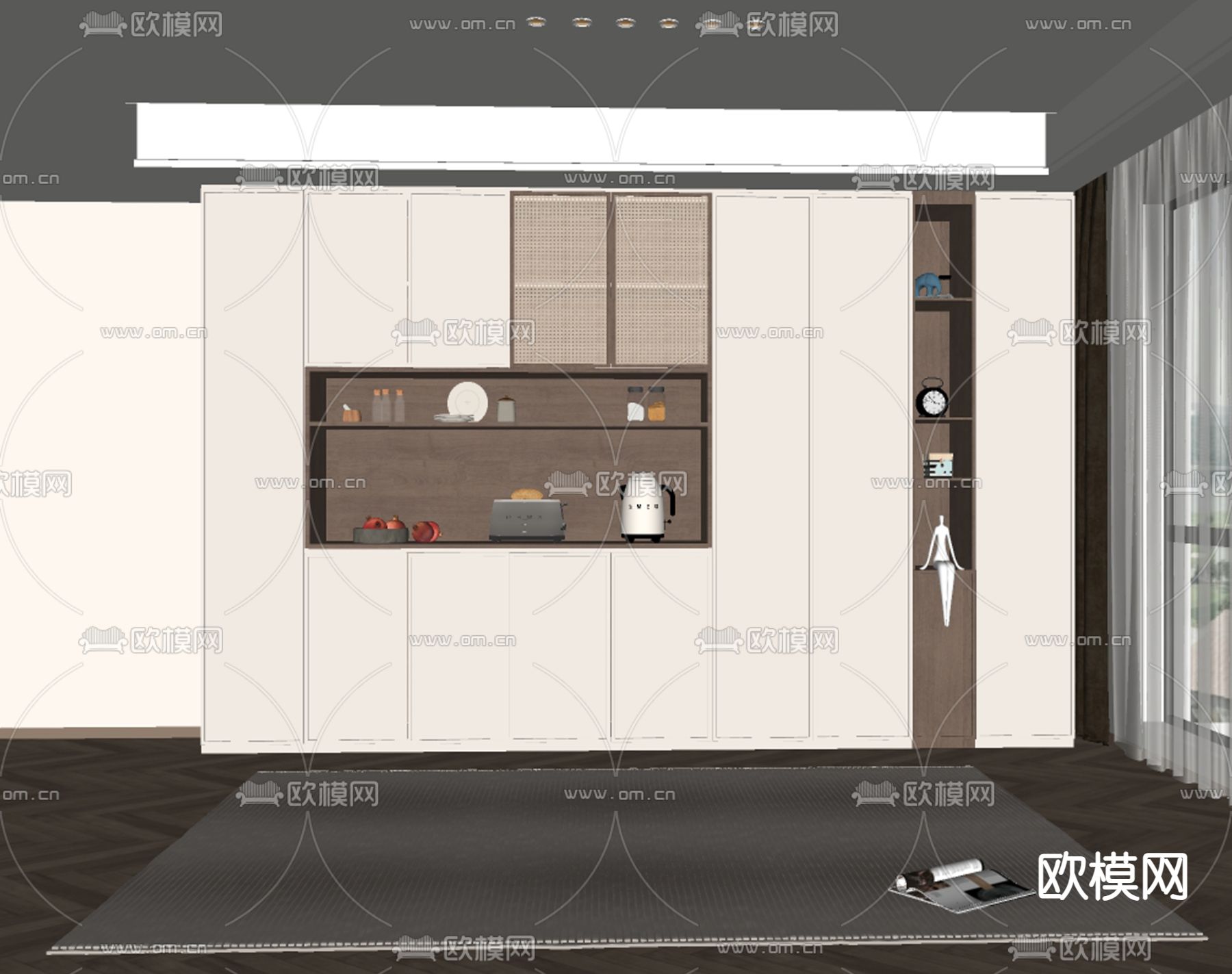 中古风酒柜su模型下载（渲染图1）