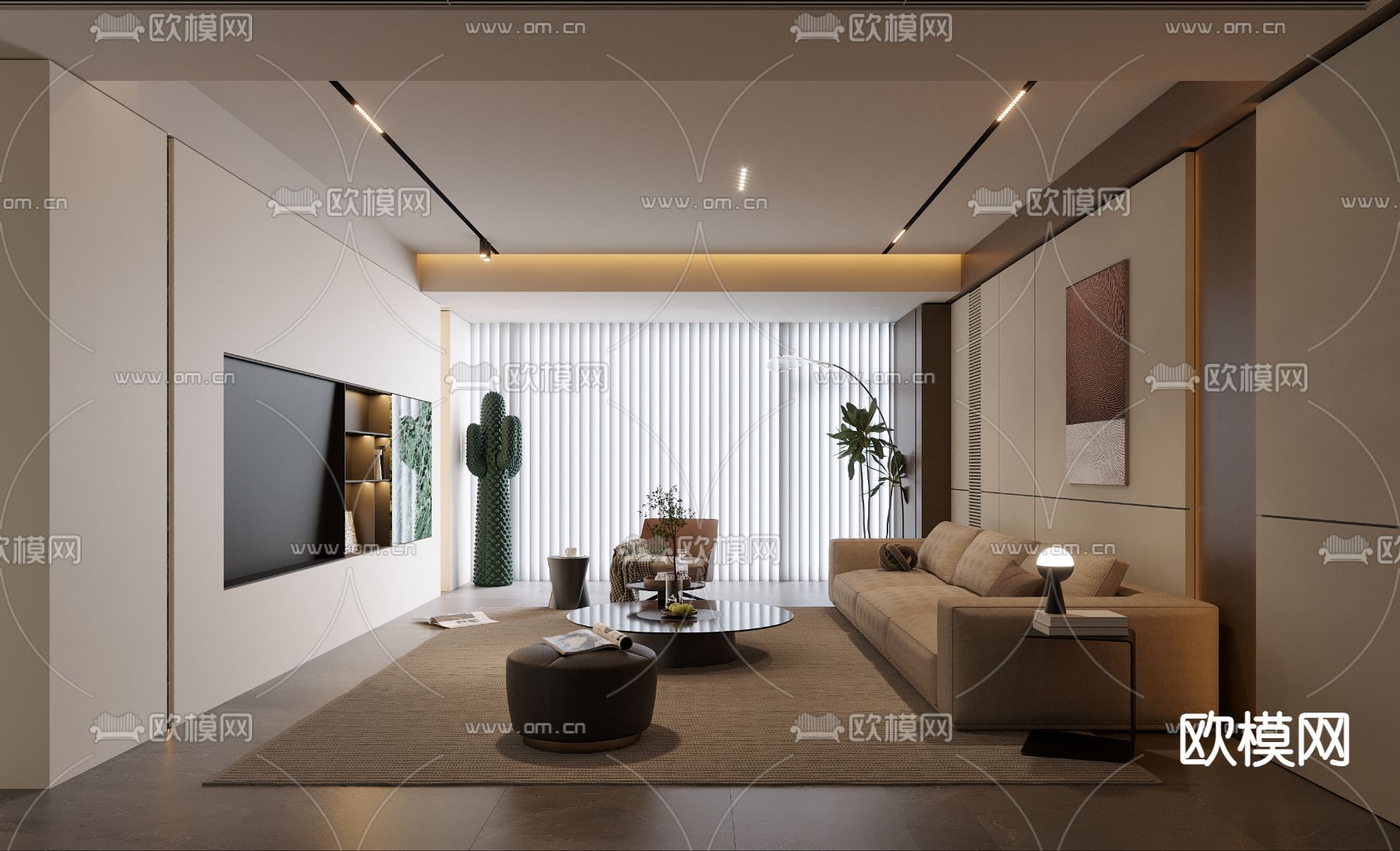 现代客厅3d模型下载