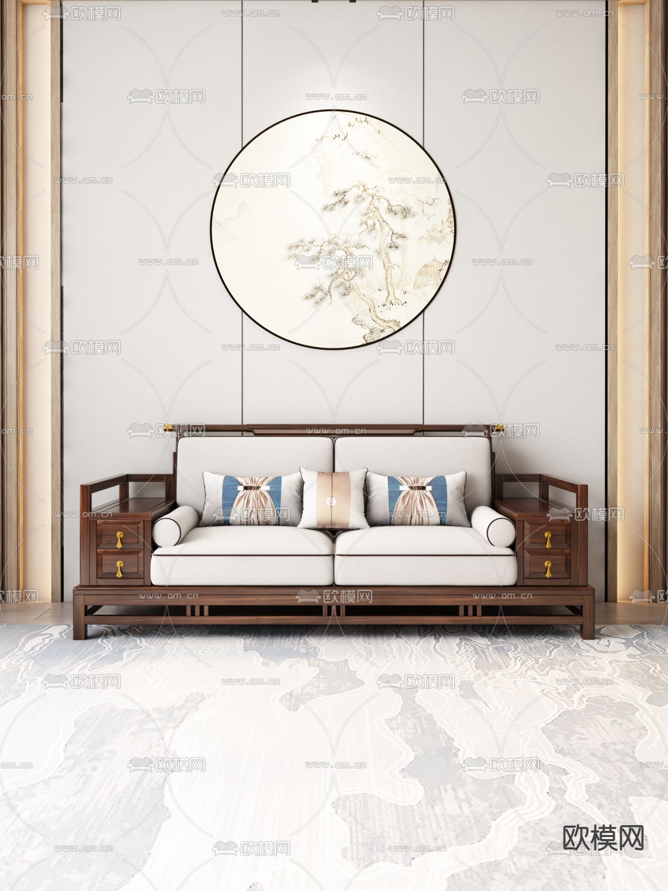 中式双人沙发3d模型下载