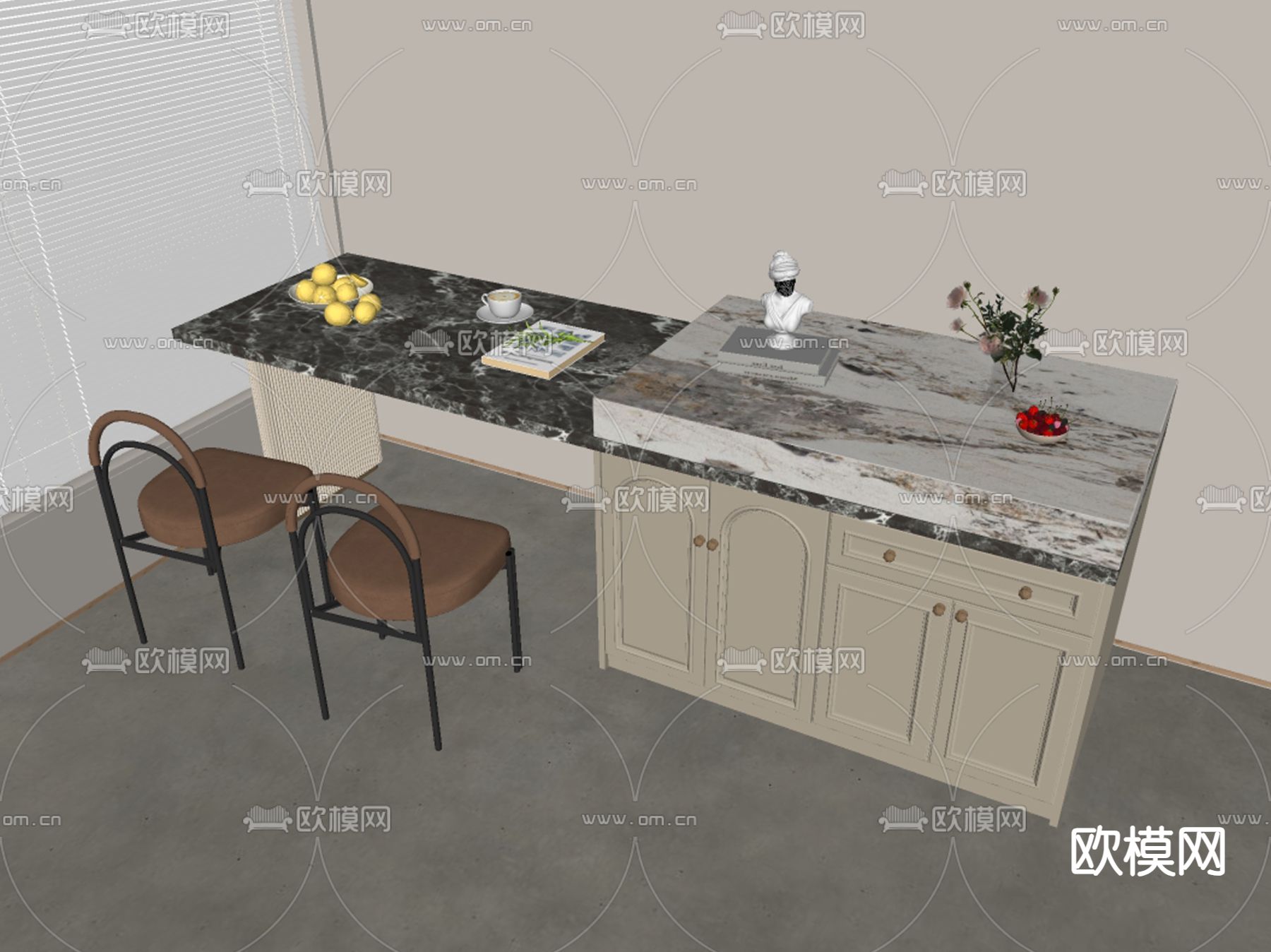 法式吧台 中岛台su模型下载（渲染图1）