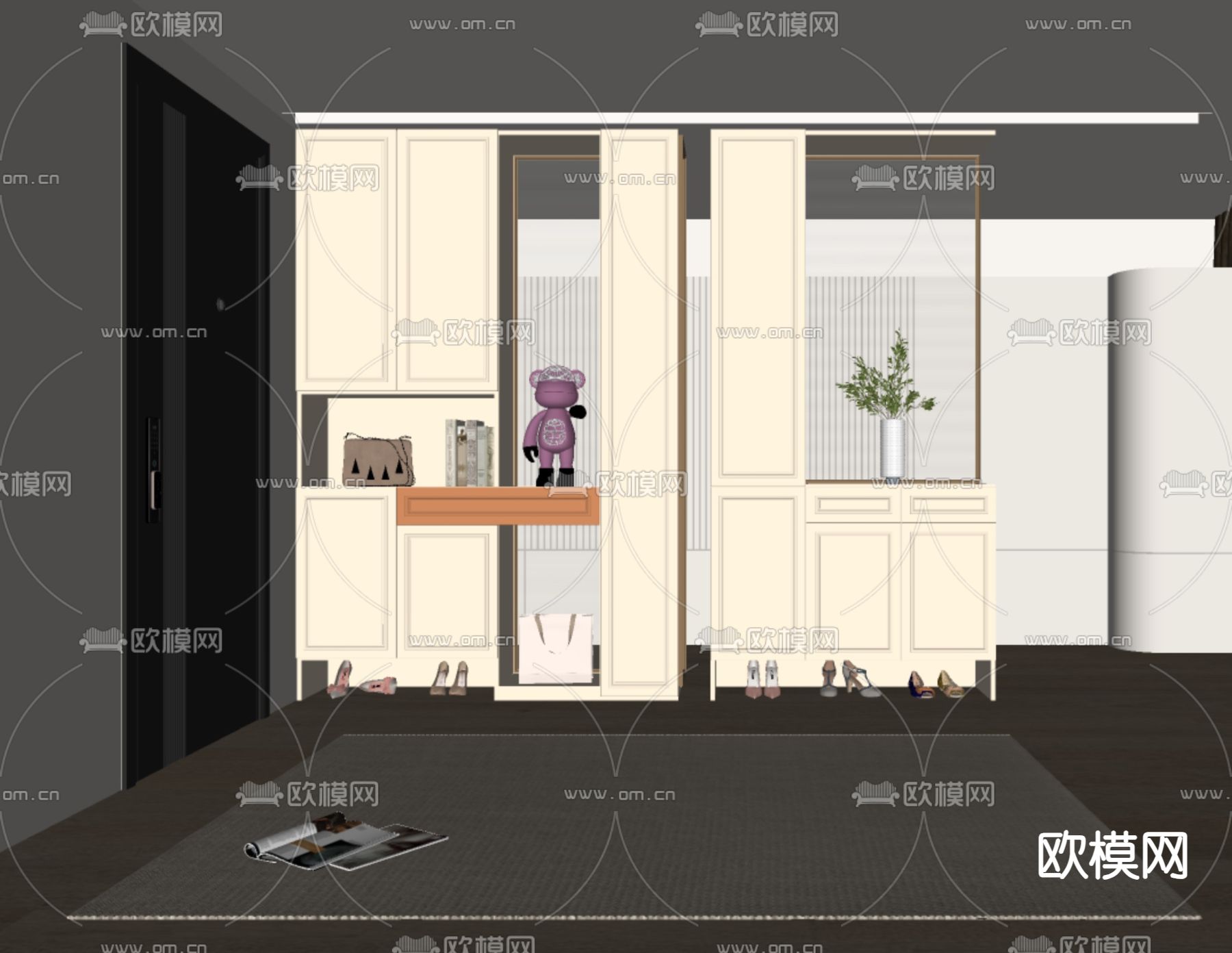 简欧玄关鞋柜 隔断su模型下载（渲染图1）
