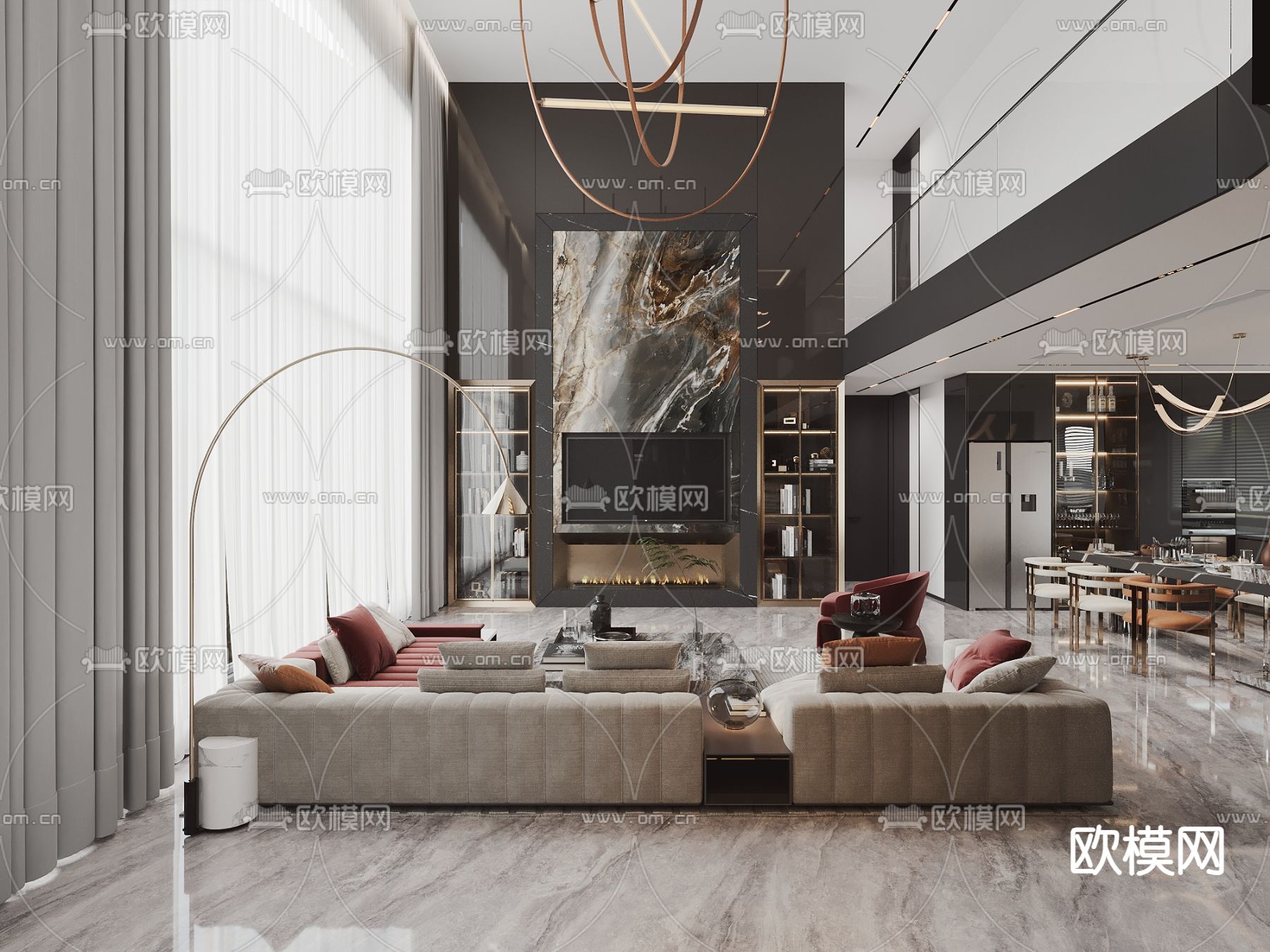 现代别墅客厅 挑空客厅su模型下载（渲染图9）