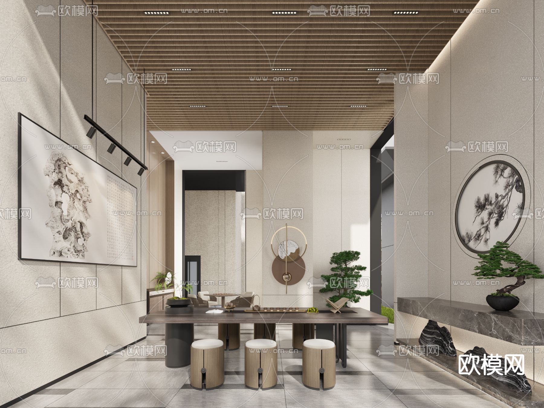 新中式休闲区 品茶区 公共活动空间3d模型下载