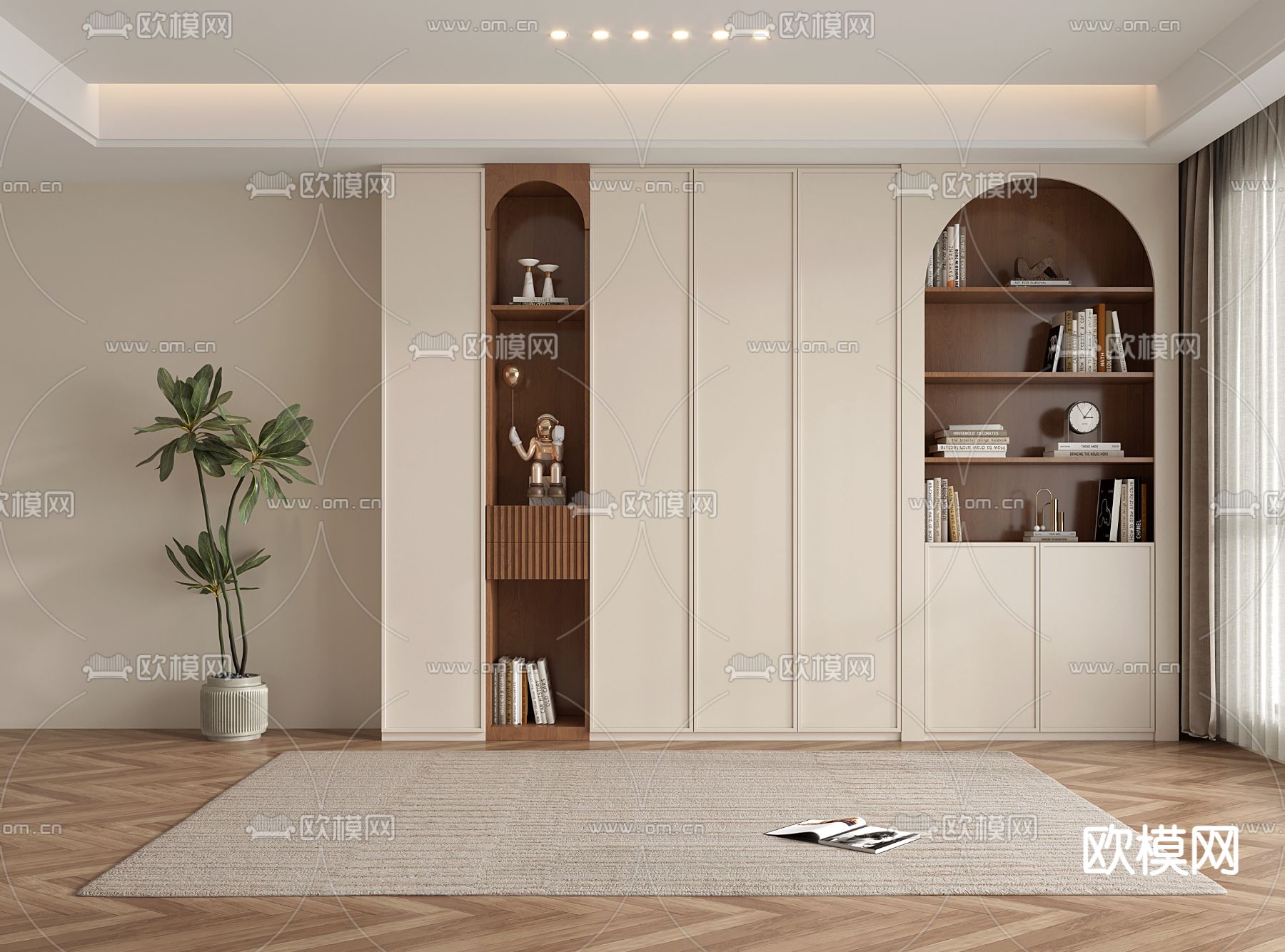 中古风书柜 装饰柜 收纳柜su模型下载（渲染图2）