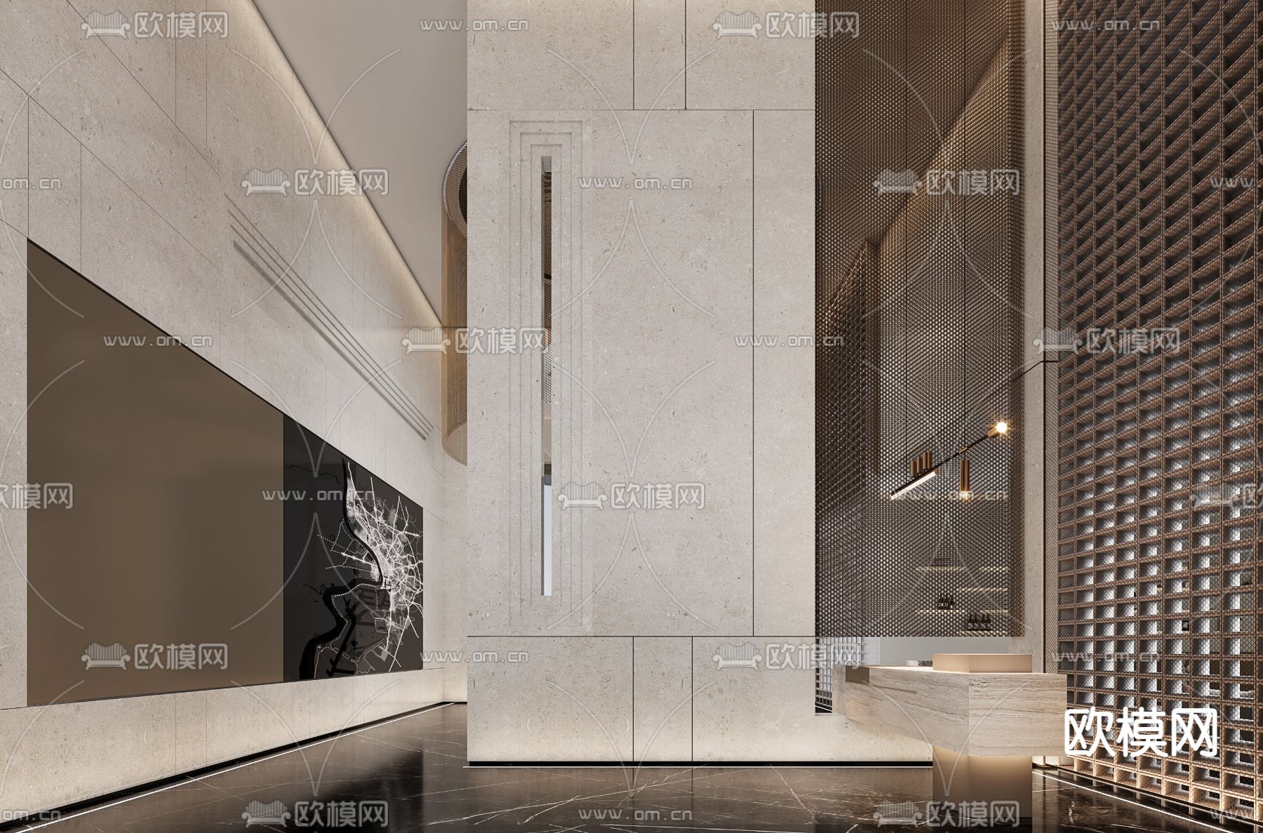 售楼处前台 前厅3d模型下载