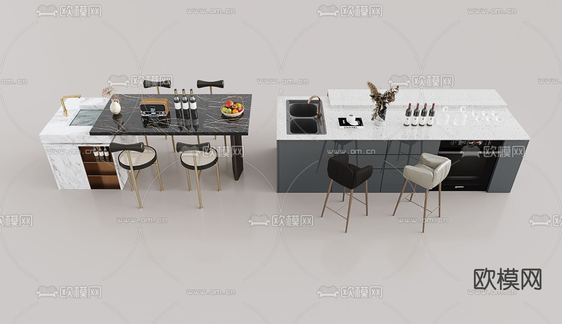中岛餐桌椅 吧台3d模型下载