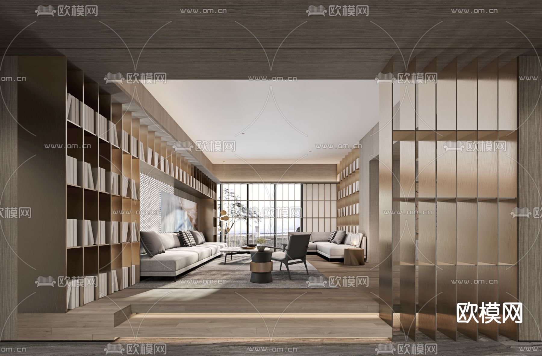 现代书吧 阅览室 图书馆3d模型下载