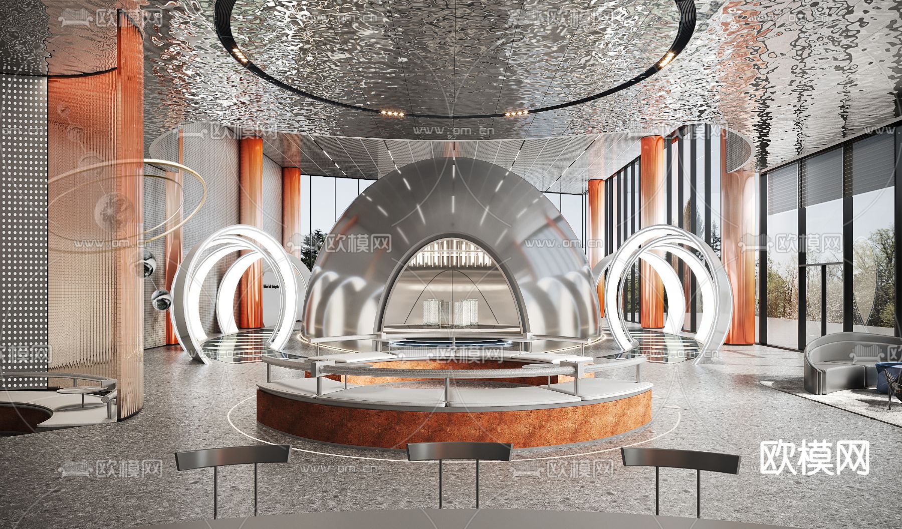 现代售楼处 洽谈区3d模型下载