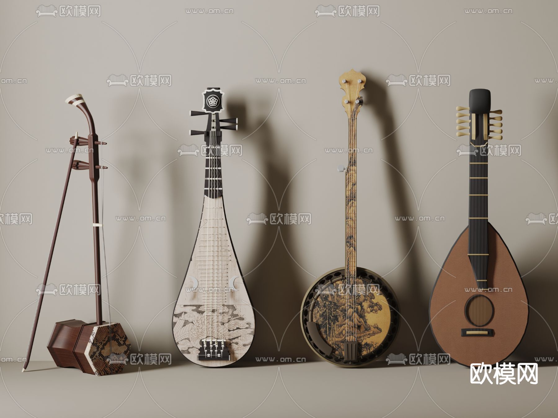 古典乐器 琵琶 二胡 胡琴3d模型下载