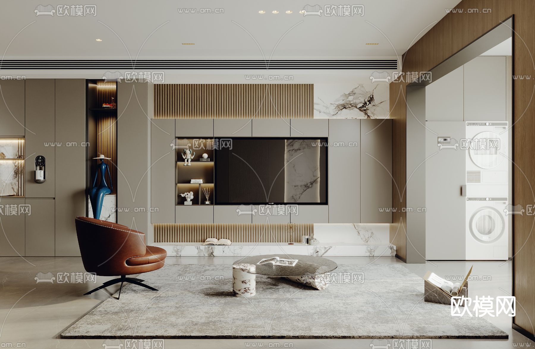 现代客餐厅3d模型下载（渲染图2）