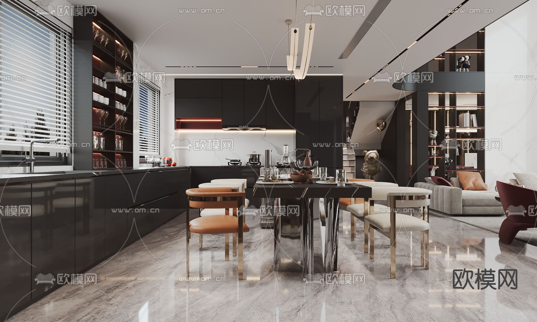 现代别墅客厅 挑空客厅su模型下载（渲染图7）