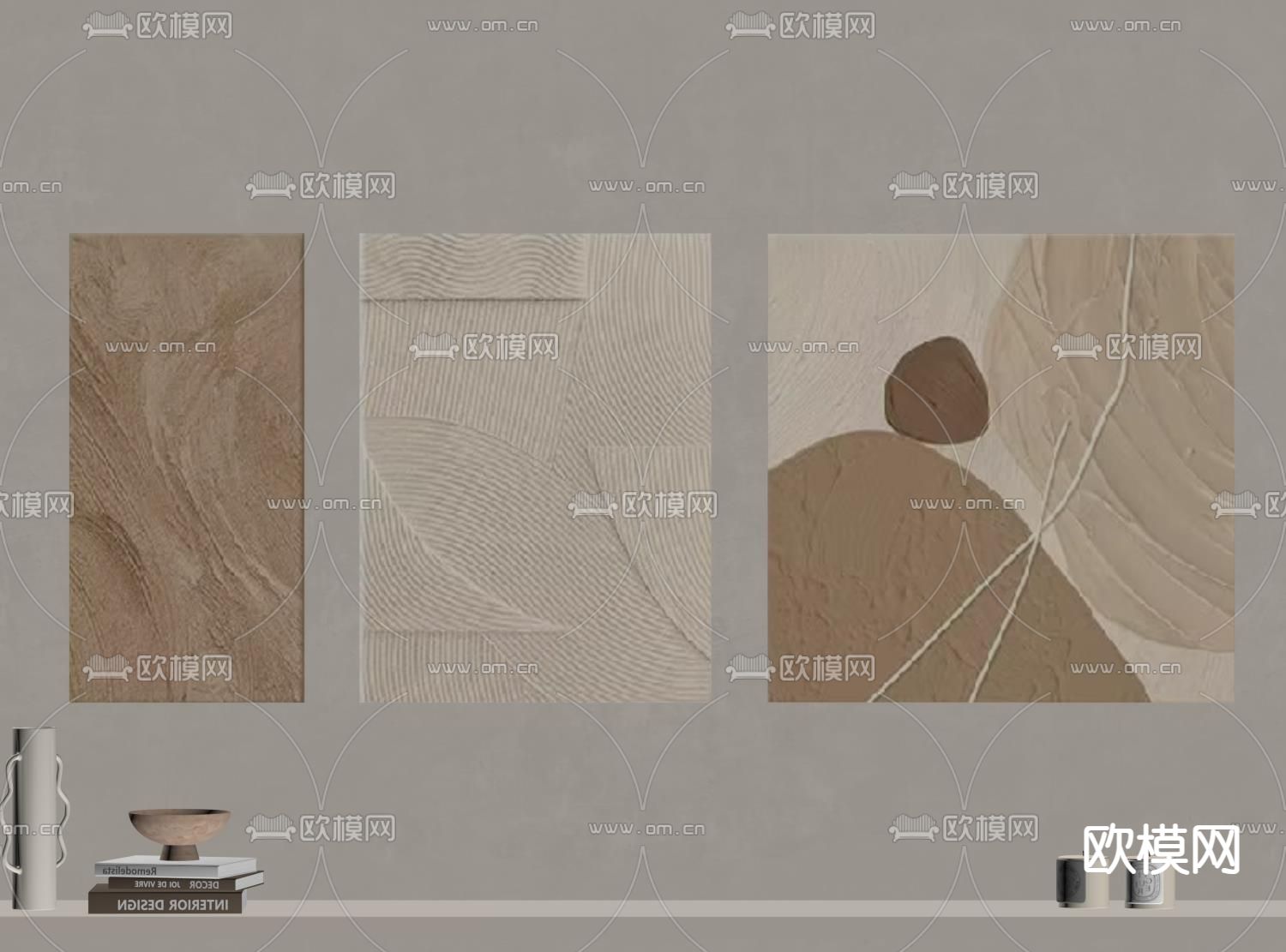 侘寂风装饰画su模型下载（渲染图1）