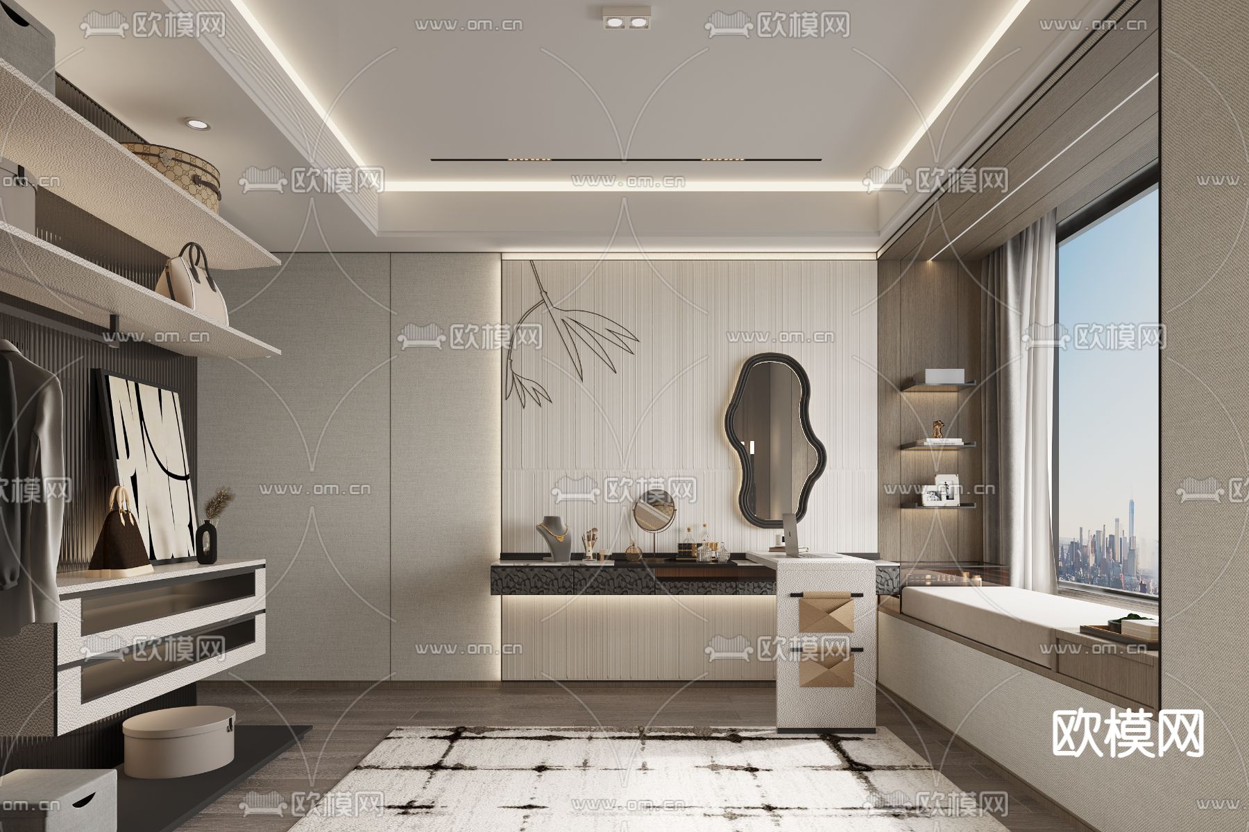 现代梳妆台 化妆桌 卧室墙3d模型下载