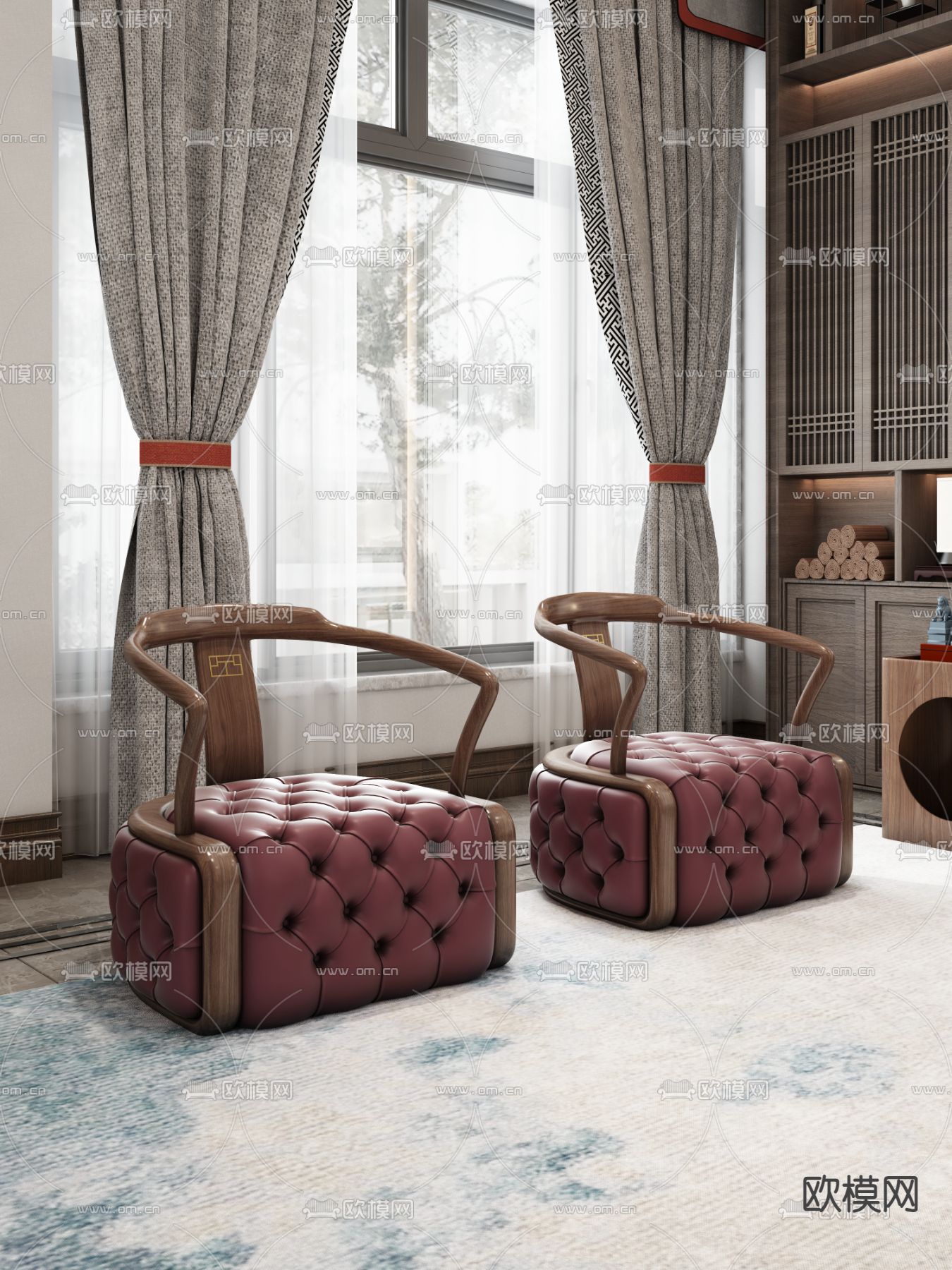 中式沙发椅 单人沙发3d模型下载