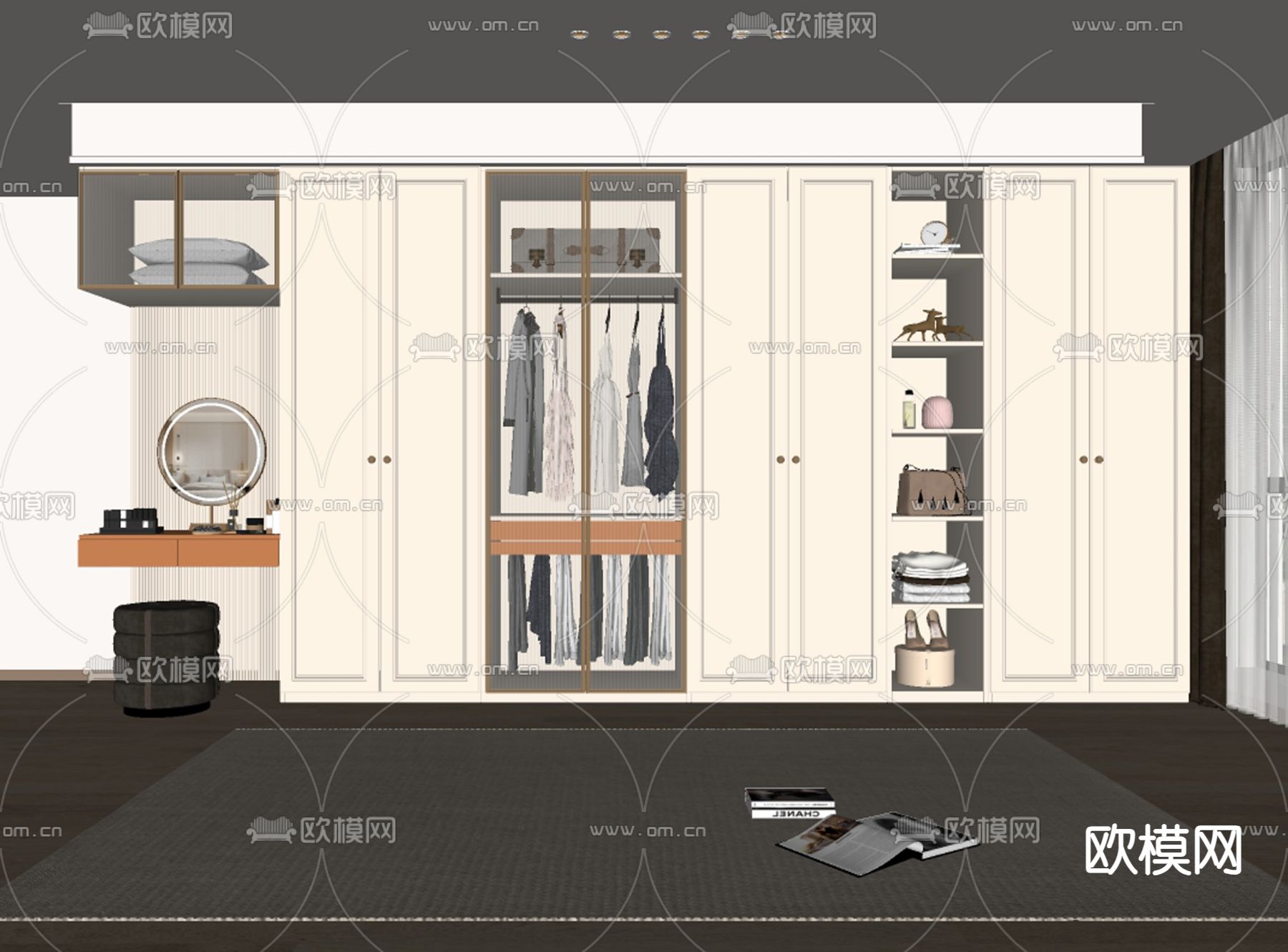 简欧衣柜 梳妆台su模型下载（渲染图1）