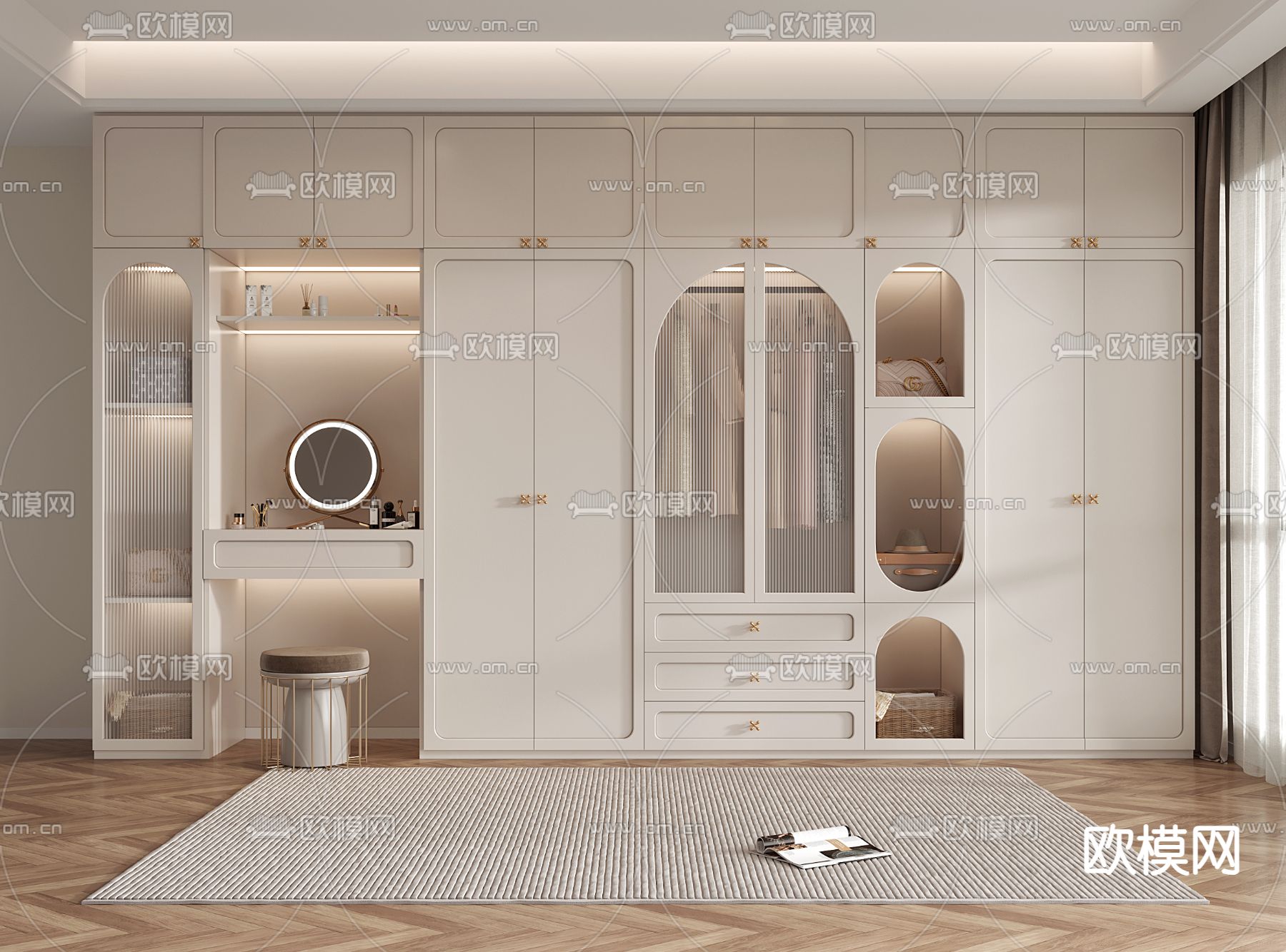 奶油风衣柜 衣橱3d模型下载