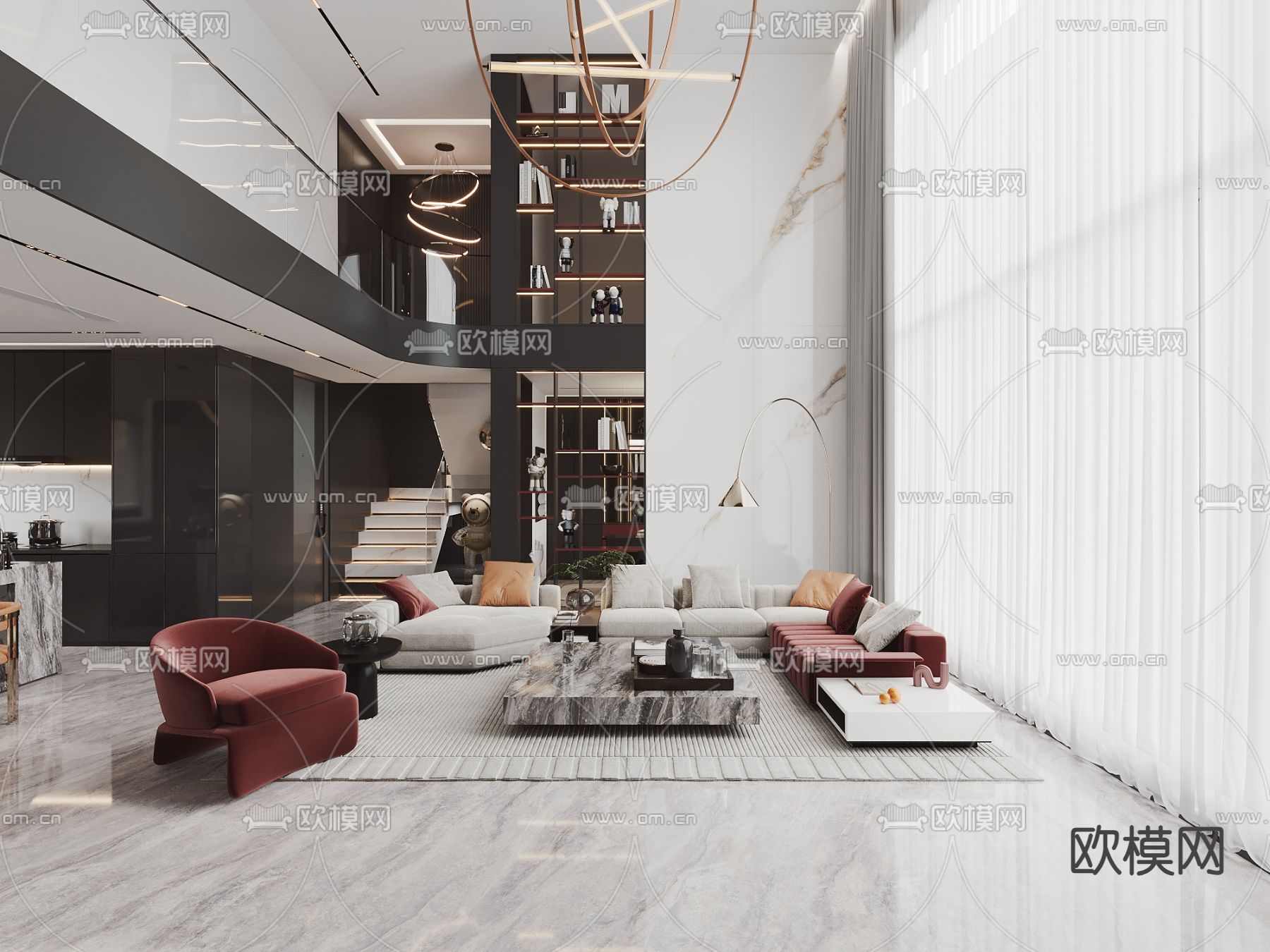 现代别墅客厅 挑空客厅su模型下载（渲染图4）