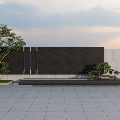 现代流水景墙su模型