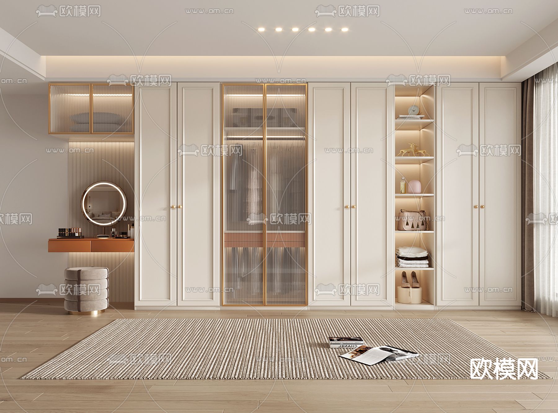 简欧衣柜 梳妆台su模型下载（渲染图2）