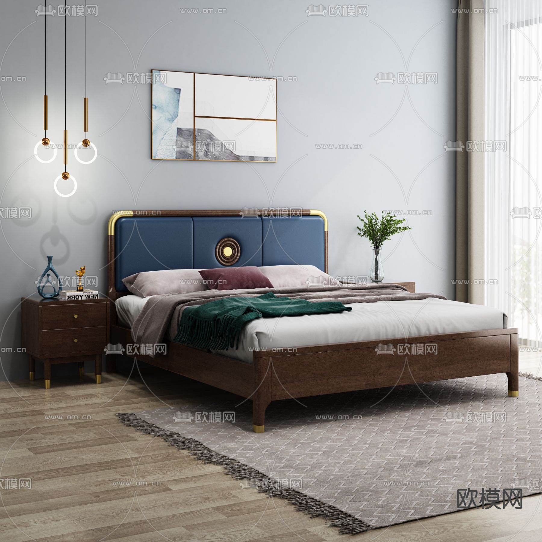 北欧双人床3d模型下载