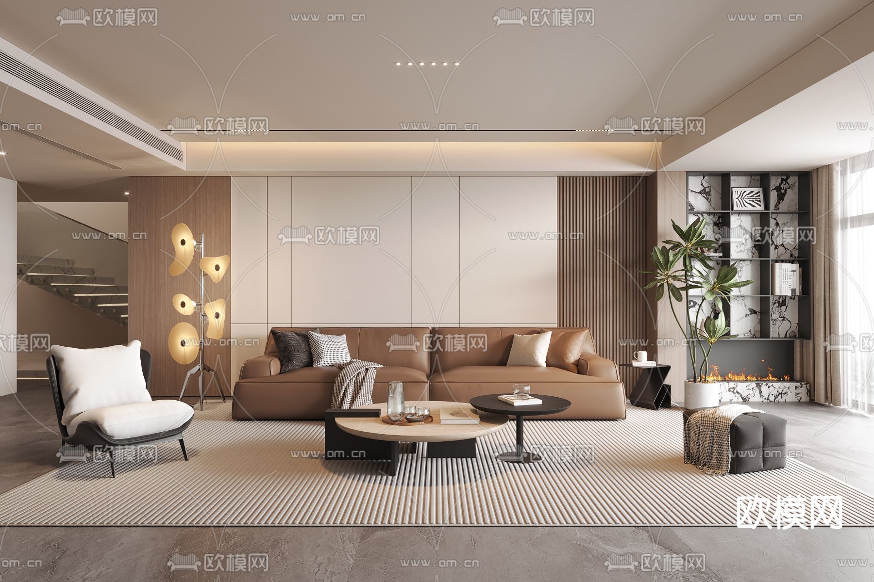 现代客厅3d模型下载