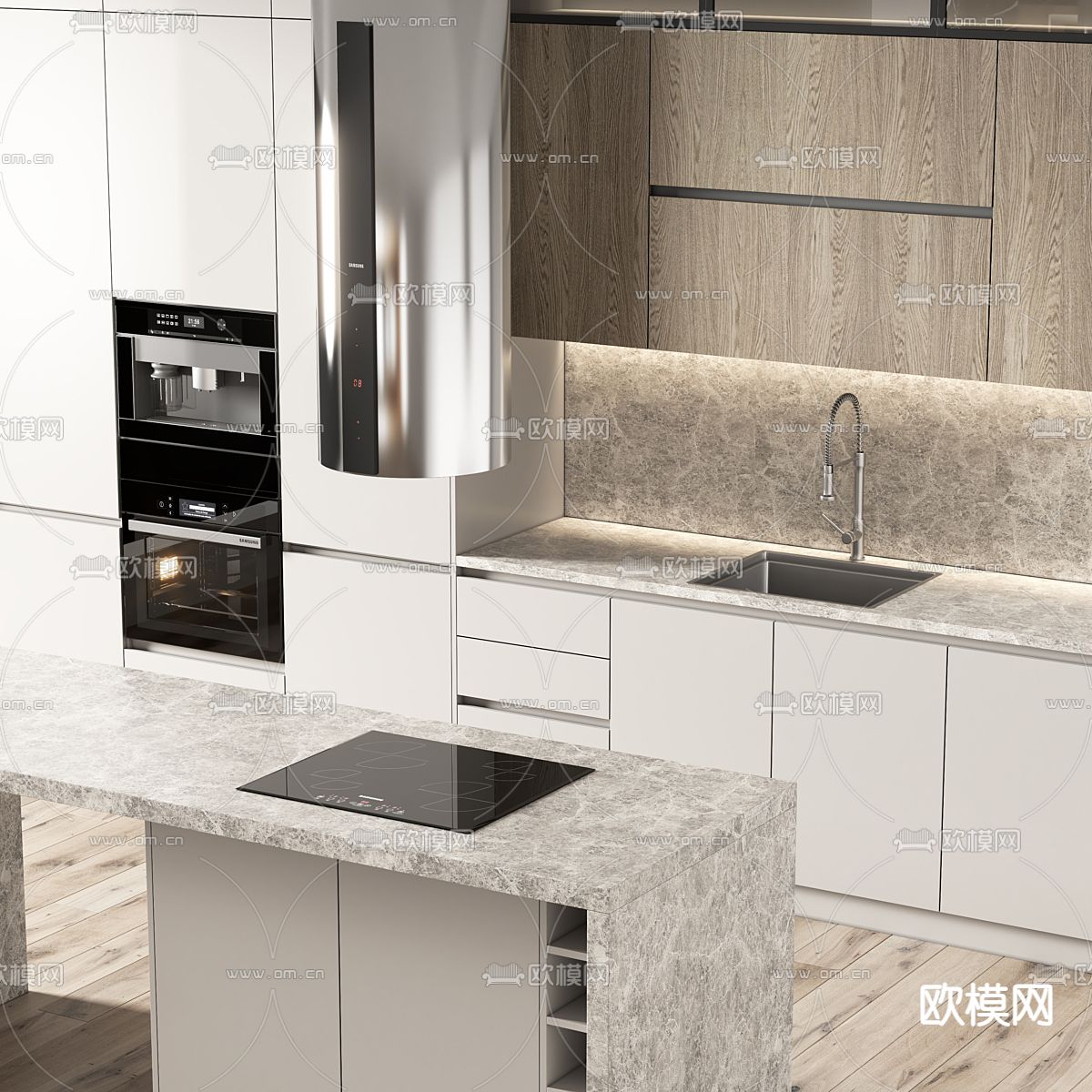 现代橱柜 中岛柜3d模型下载（渲染图2）