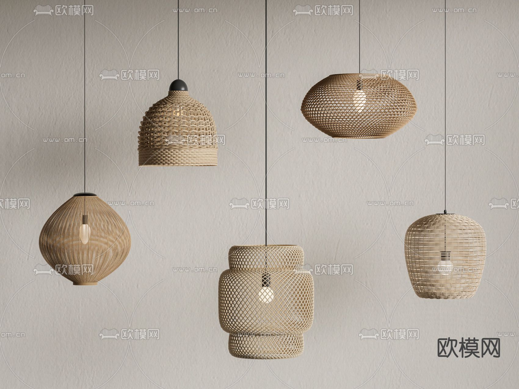 日式藤编吊灯su模型下载（渲染图2）