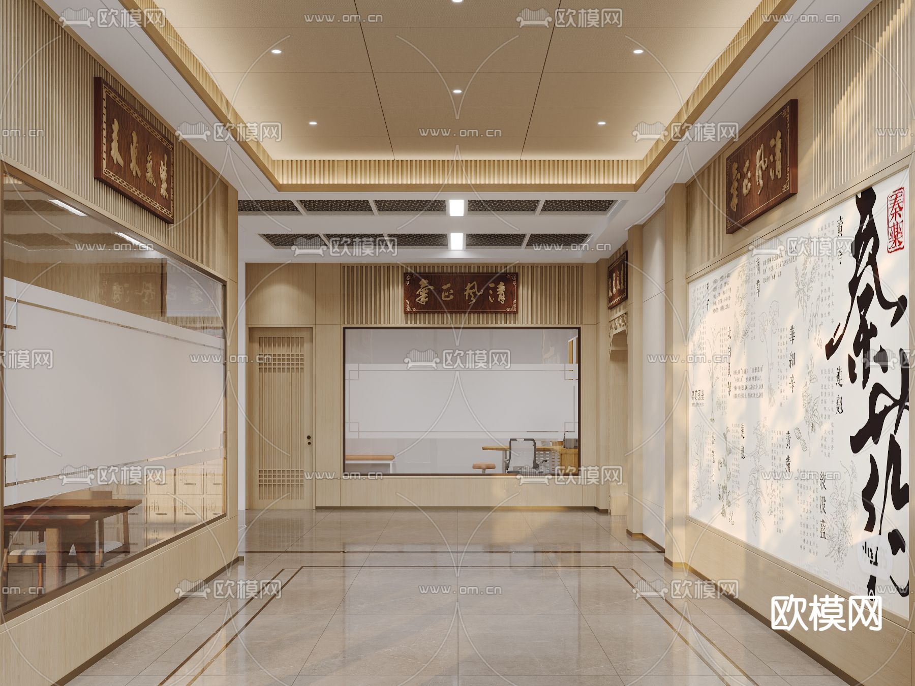 中医院 门诊 走廊3d模型下载（渲染图1）