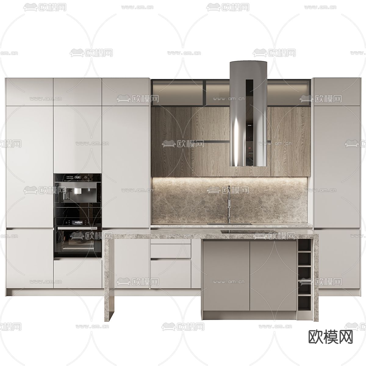 现代橱柜 中岛柜3d模型下载（渲染图3）