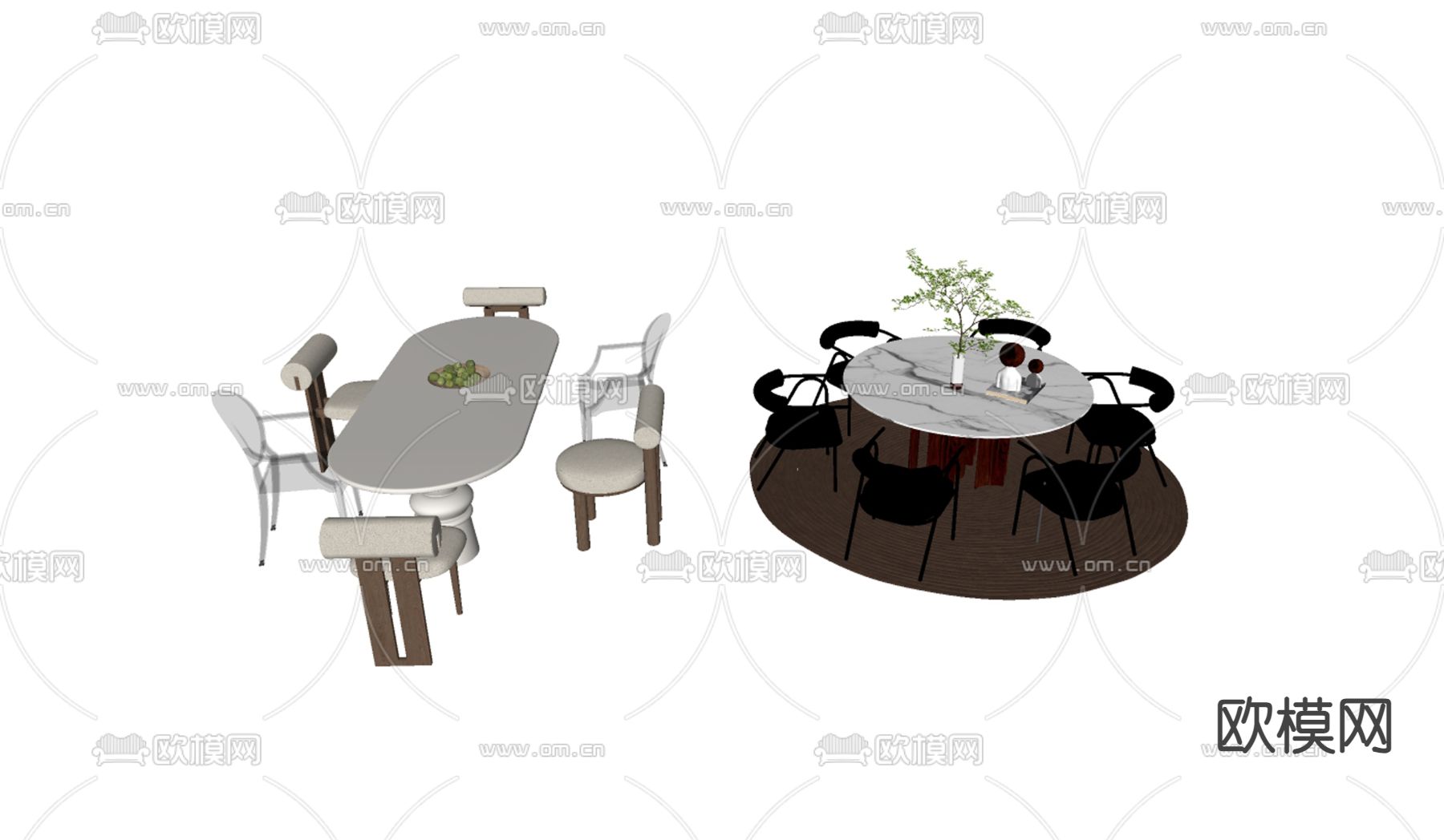 现代餐桌椅su模型下载（渲染图1）