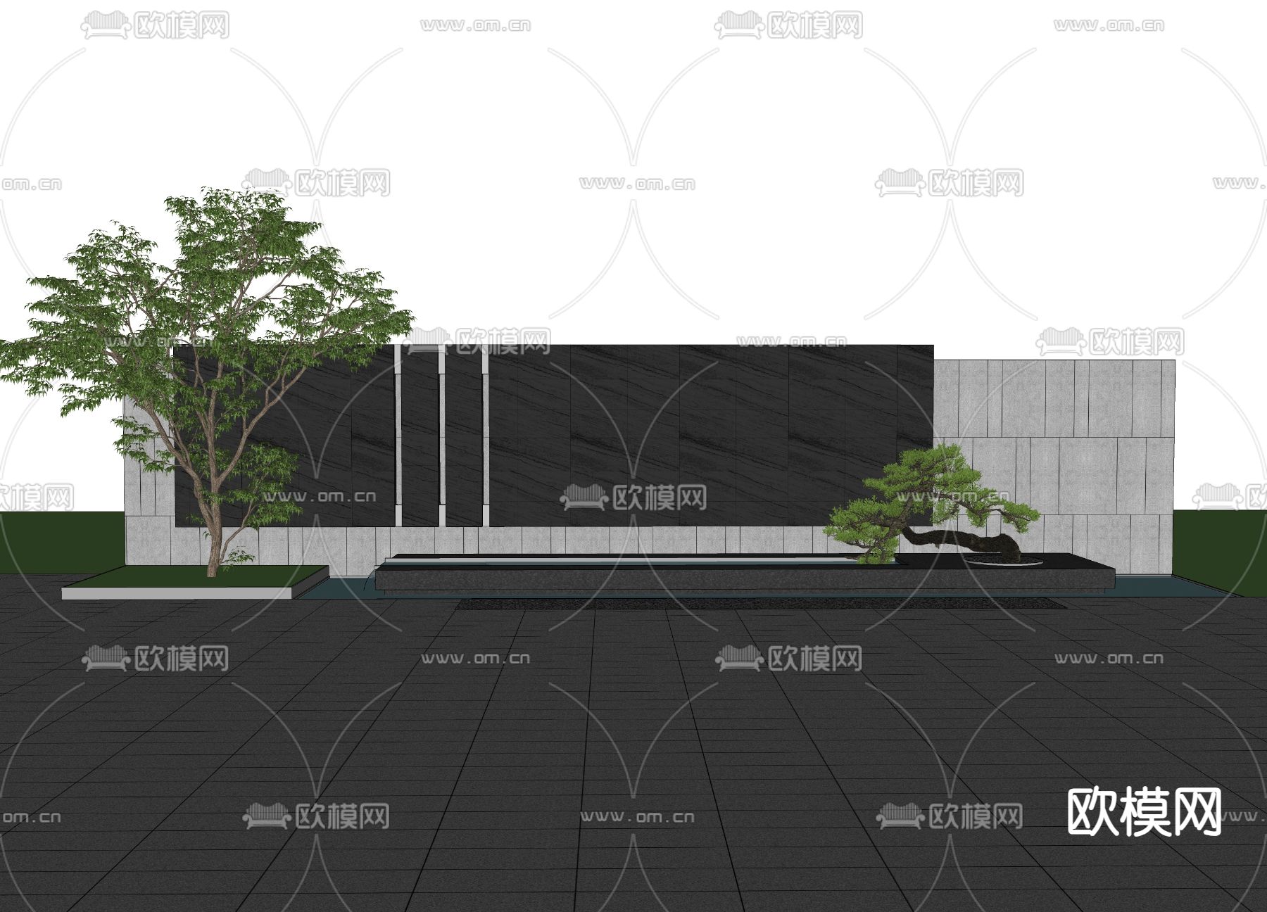 现代流水景墙su模型
