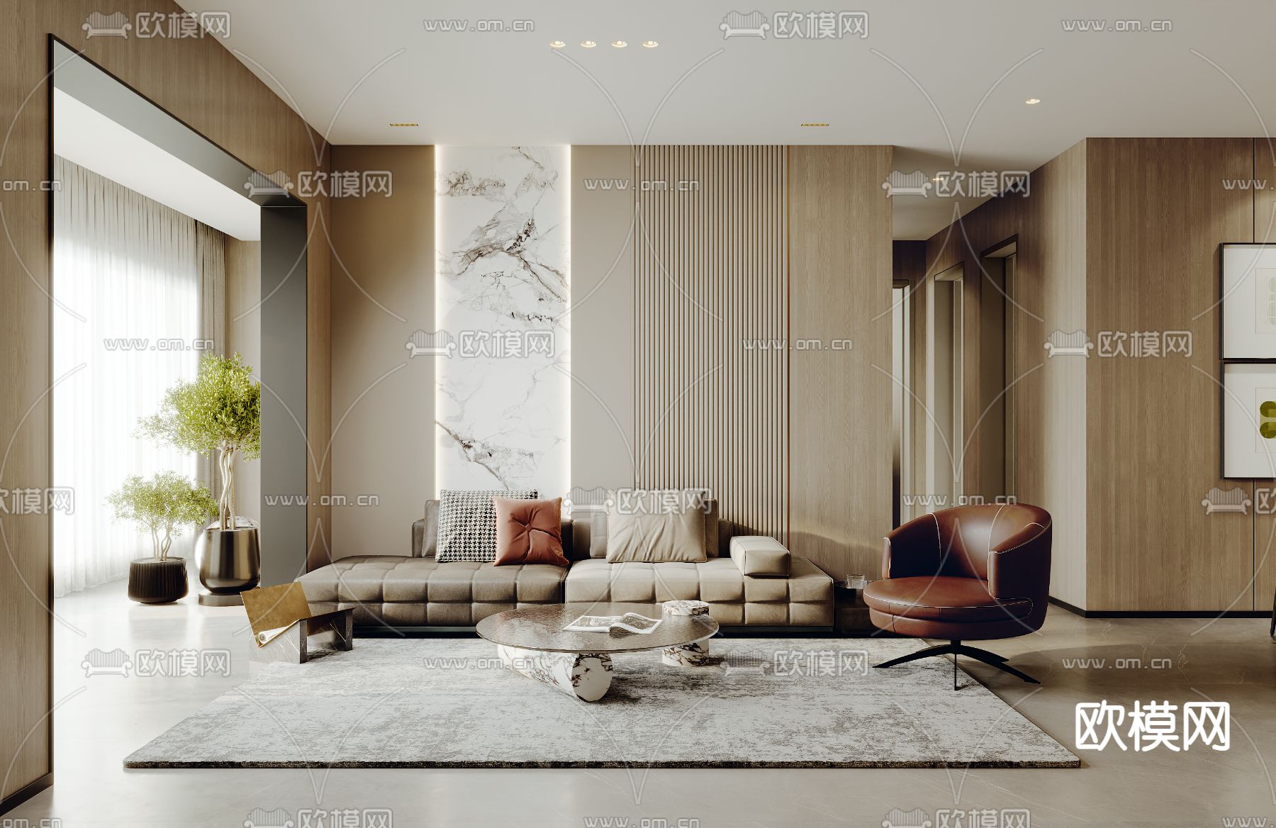 现代客餐厅3d模型下载（渲染图1）