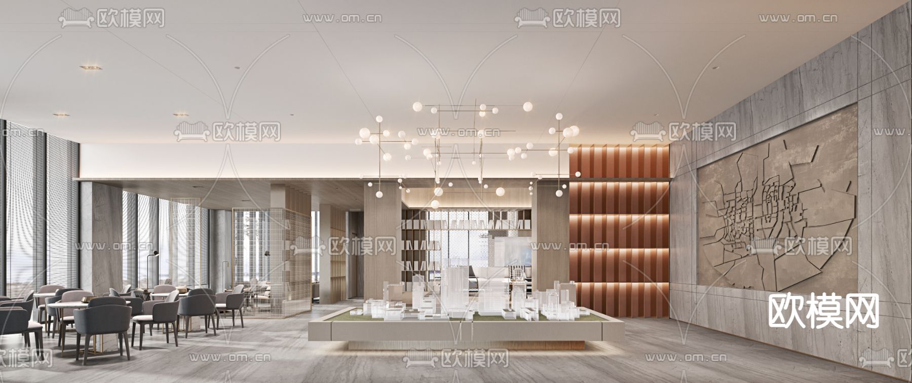 现代售楼部 沙盘区 售楼中心3d模型下载