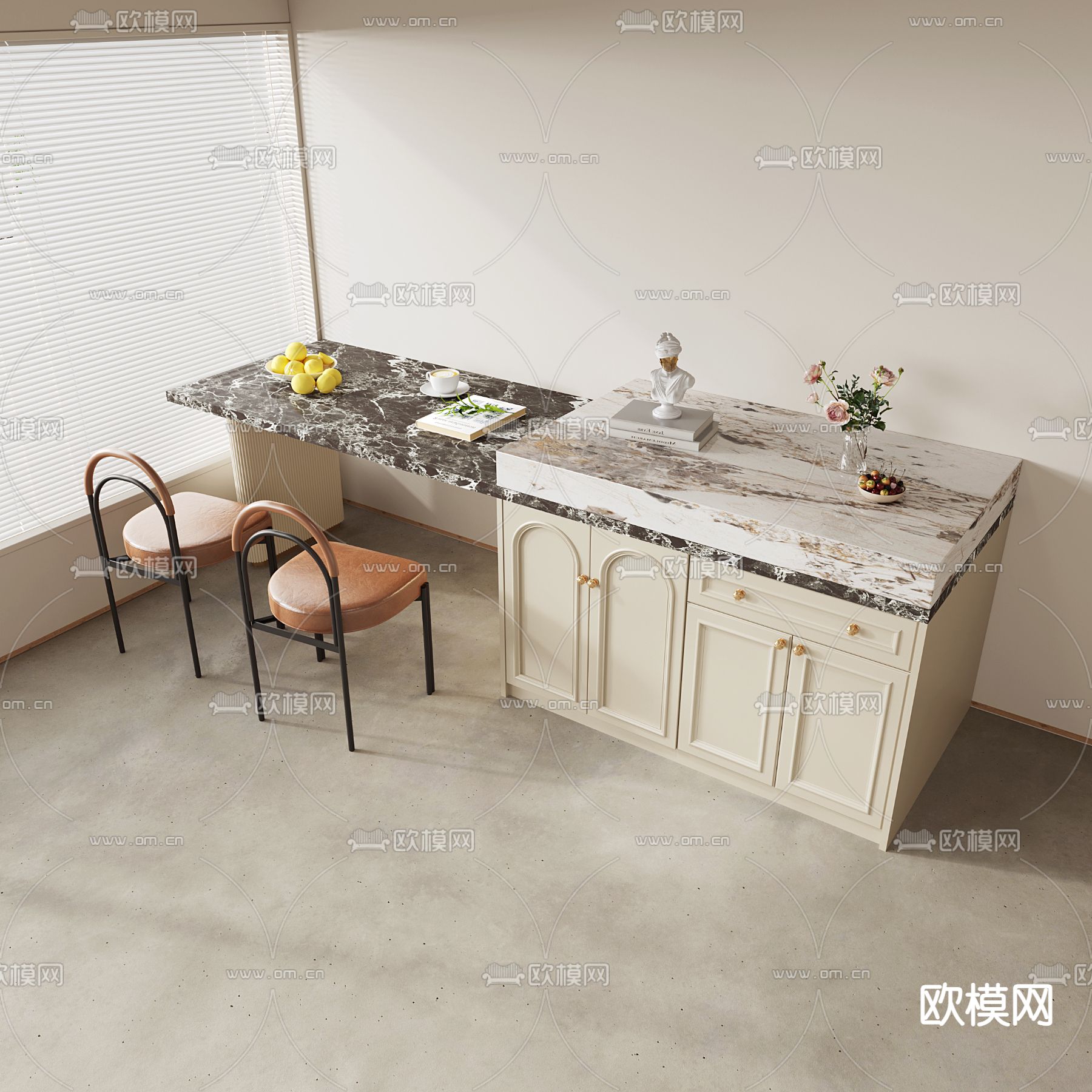 法式吧台 中岛台su模型下载（渲染图2）