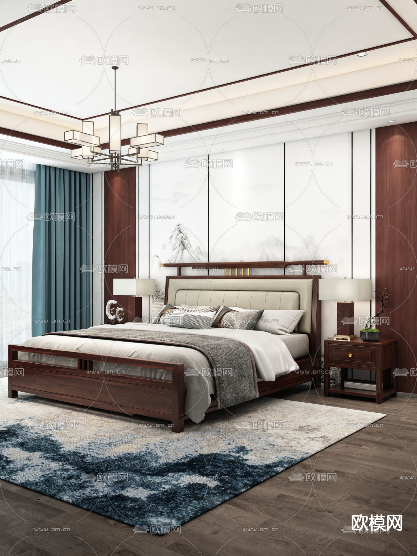 中式卧室3d模型下载