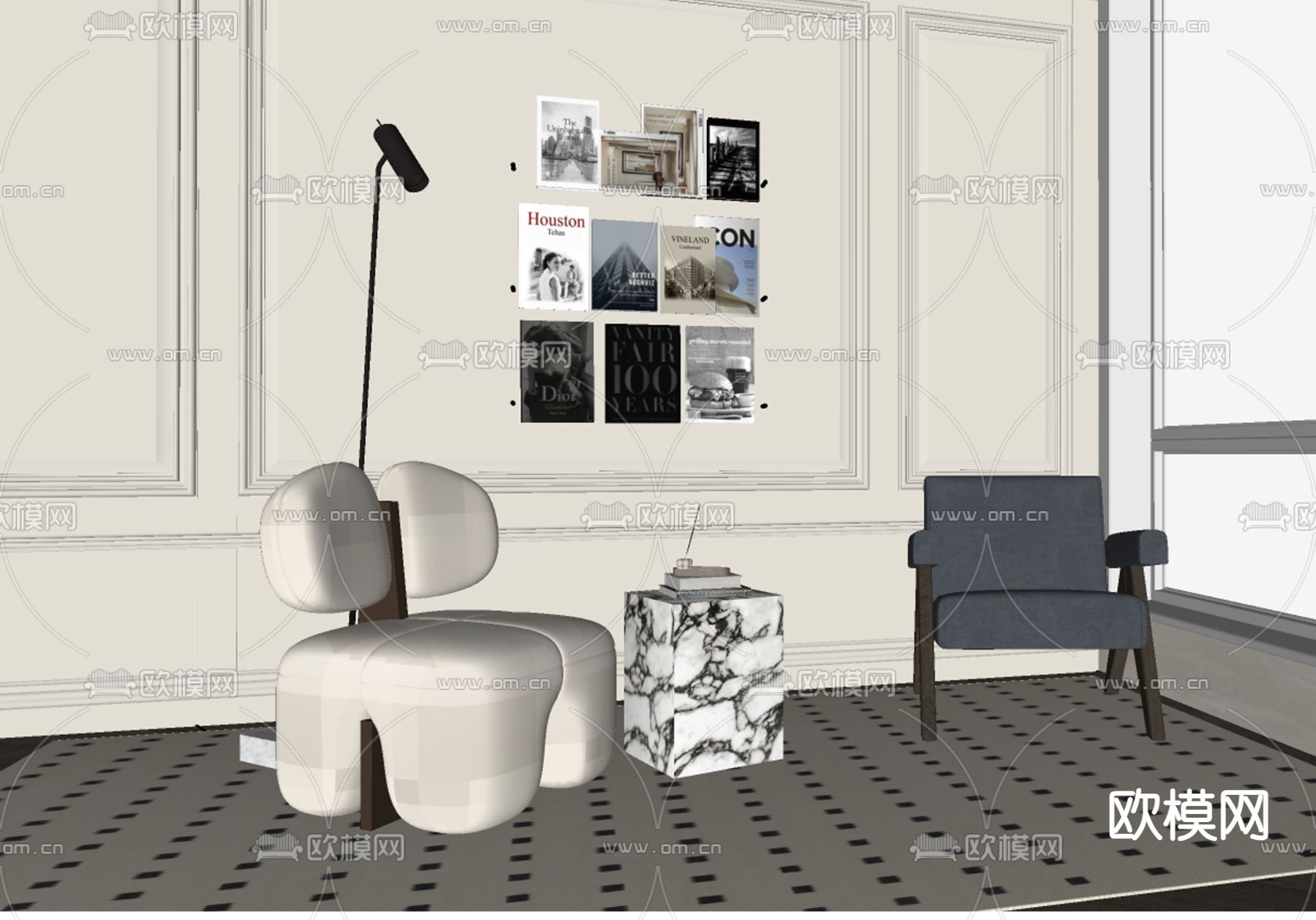 法式单椅 单人沙发su模型下载（渲染图1）