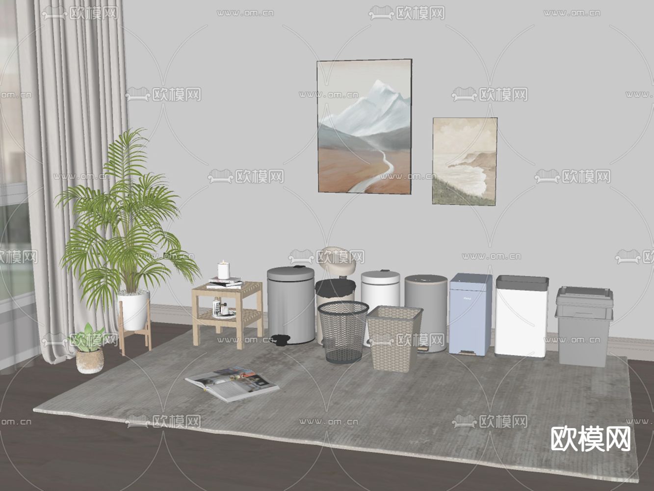 现代垃圾桶su模型下载（渲染图1）