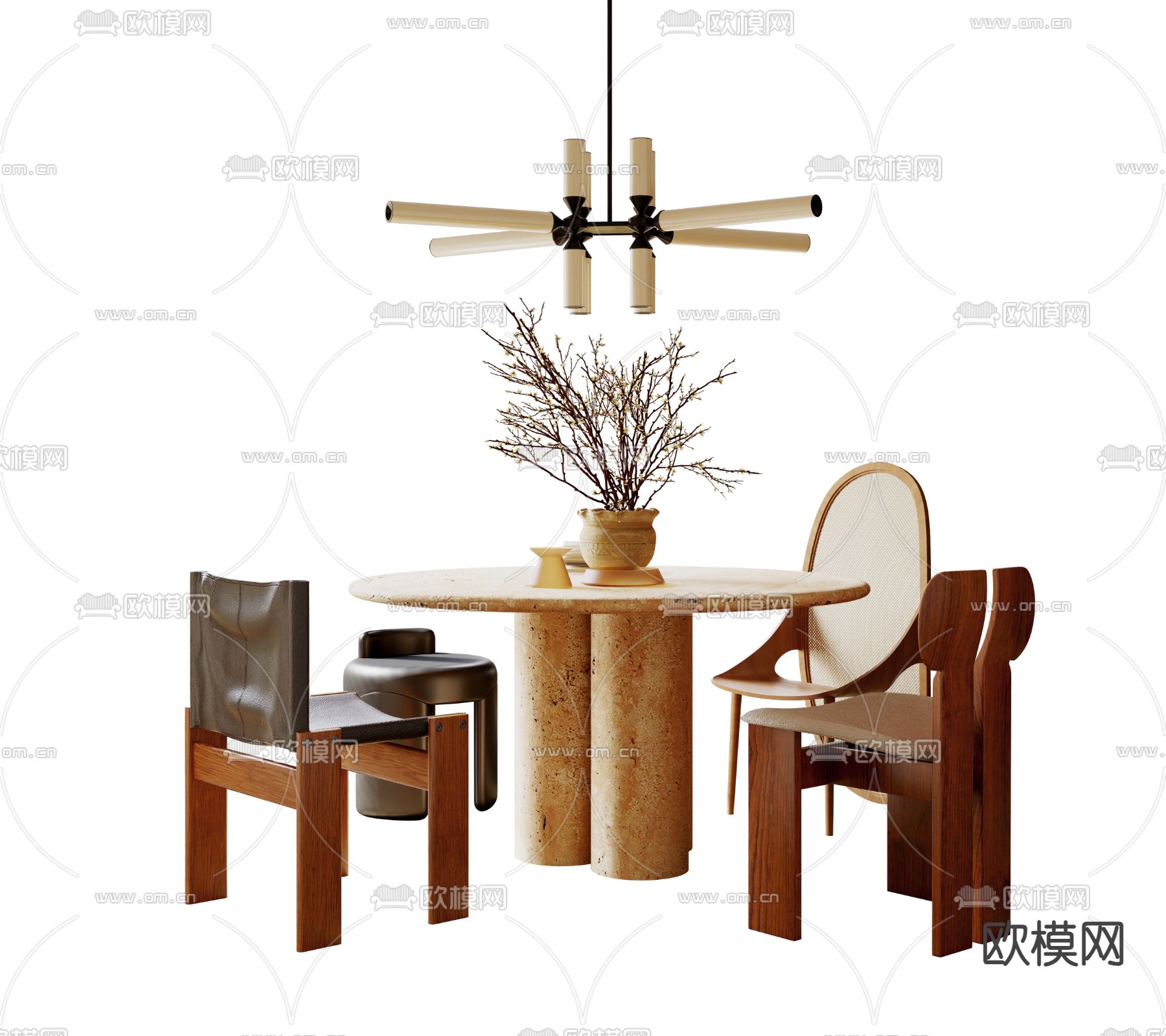 现代餐桌椅su模型下载（渲染图2）