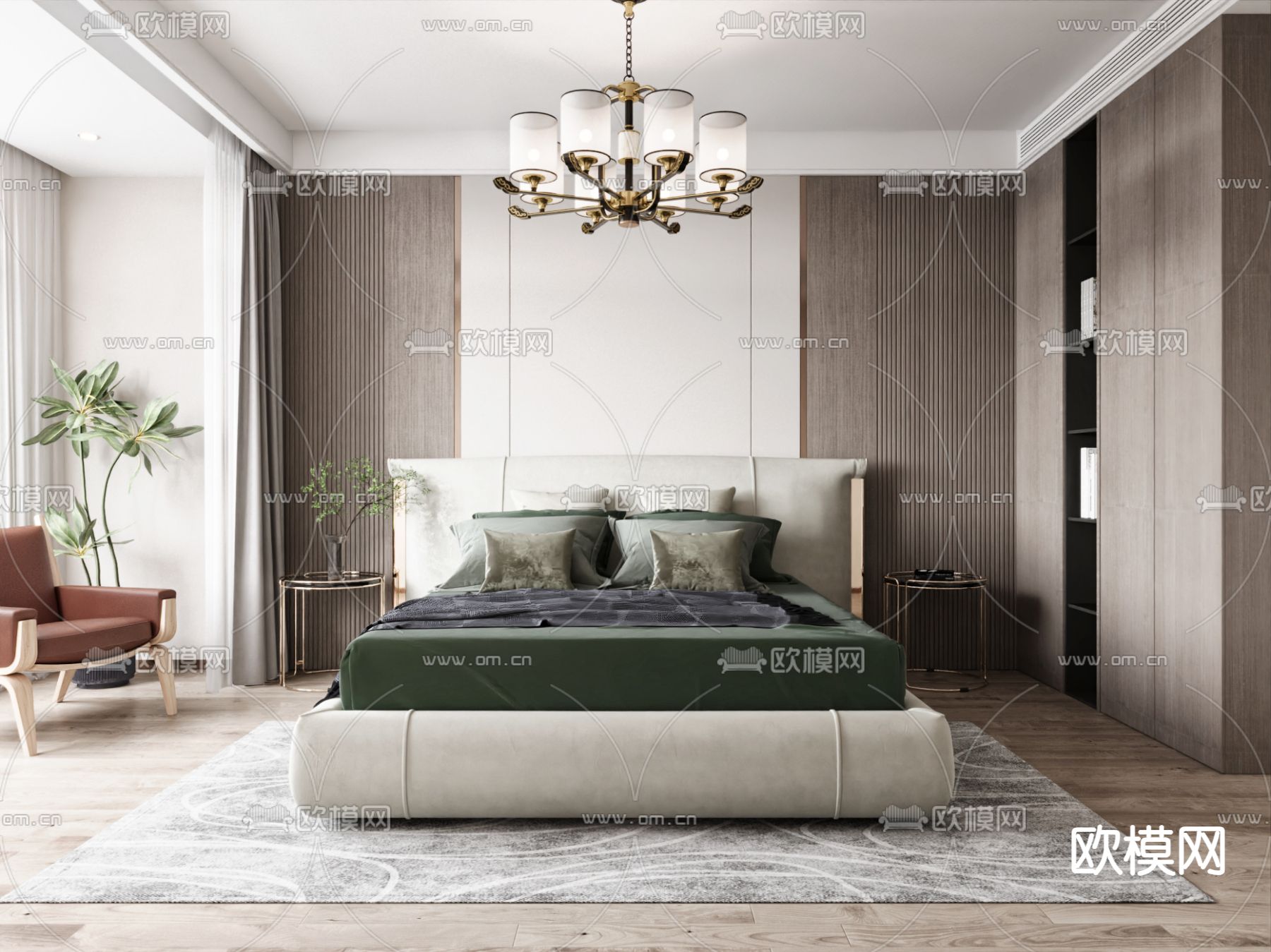 新中式卧室 主卧su模型下载（渲染图2）