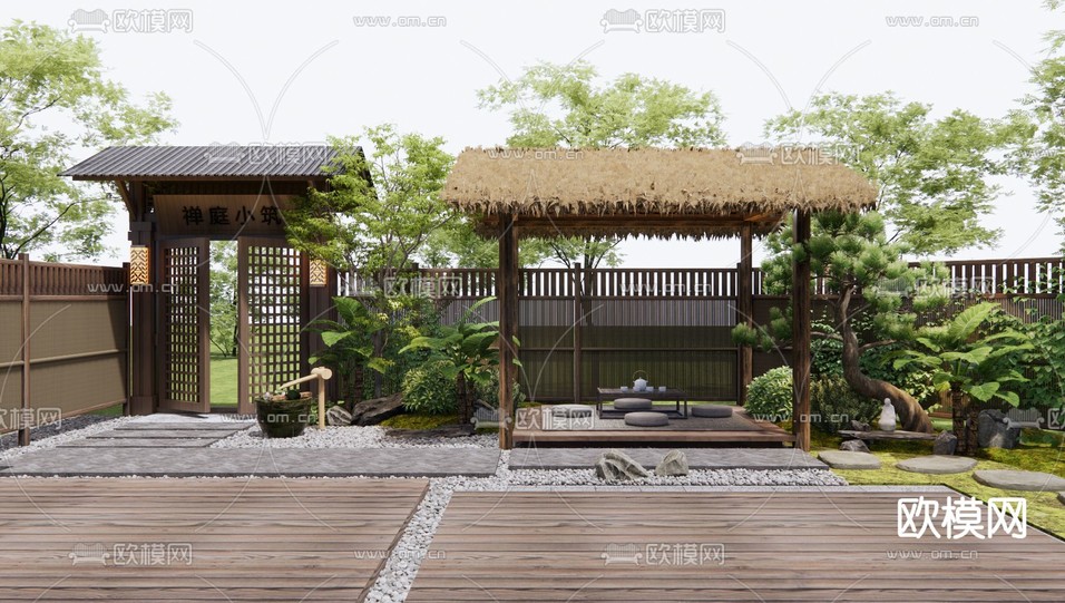 日式庭院景观 庭院门su模型下载(渲染图4)