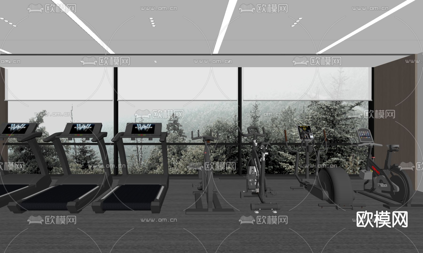 现代健身房su模型下载（渲染图1）