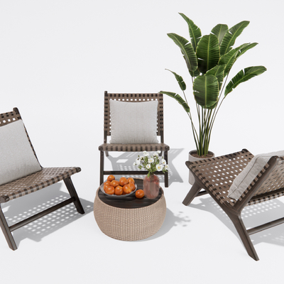  现代藤编户外椅 休闲椅su模型 