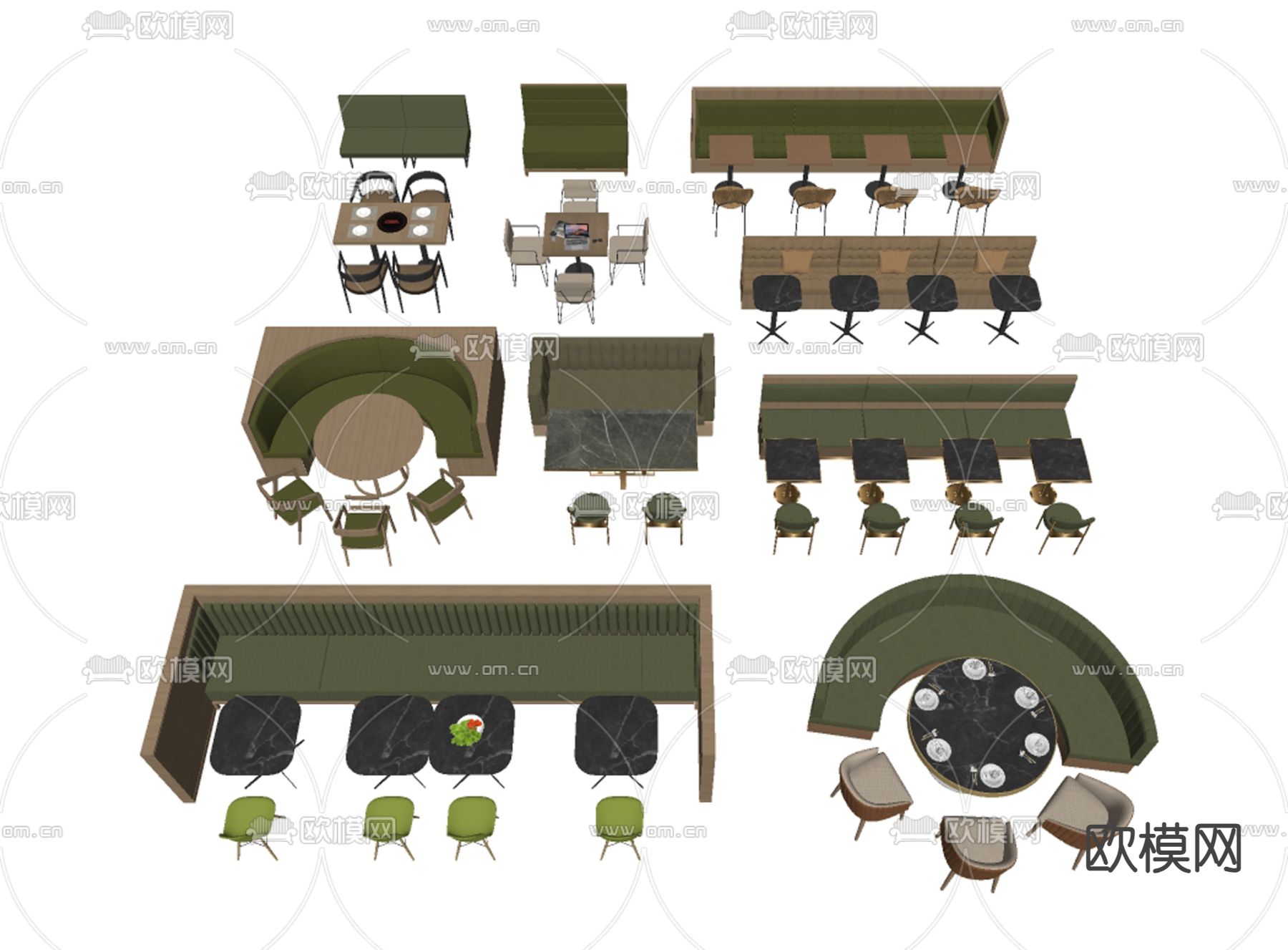 弧形卡座沙发 餐厅桌椅su模型下载（渲染图1）