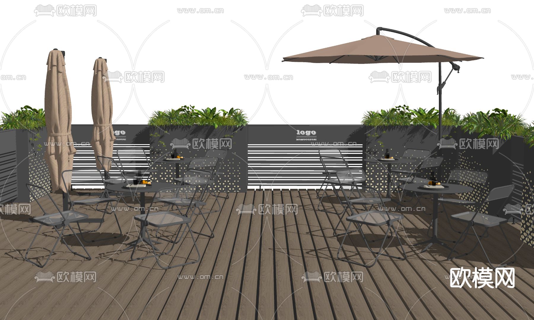 户外商业外摆 户外桌椅su模型下载（渲染图1）