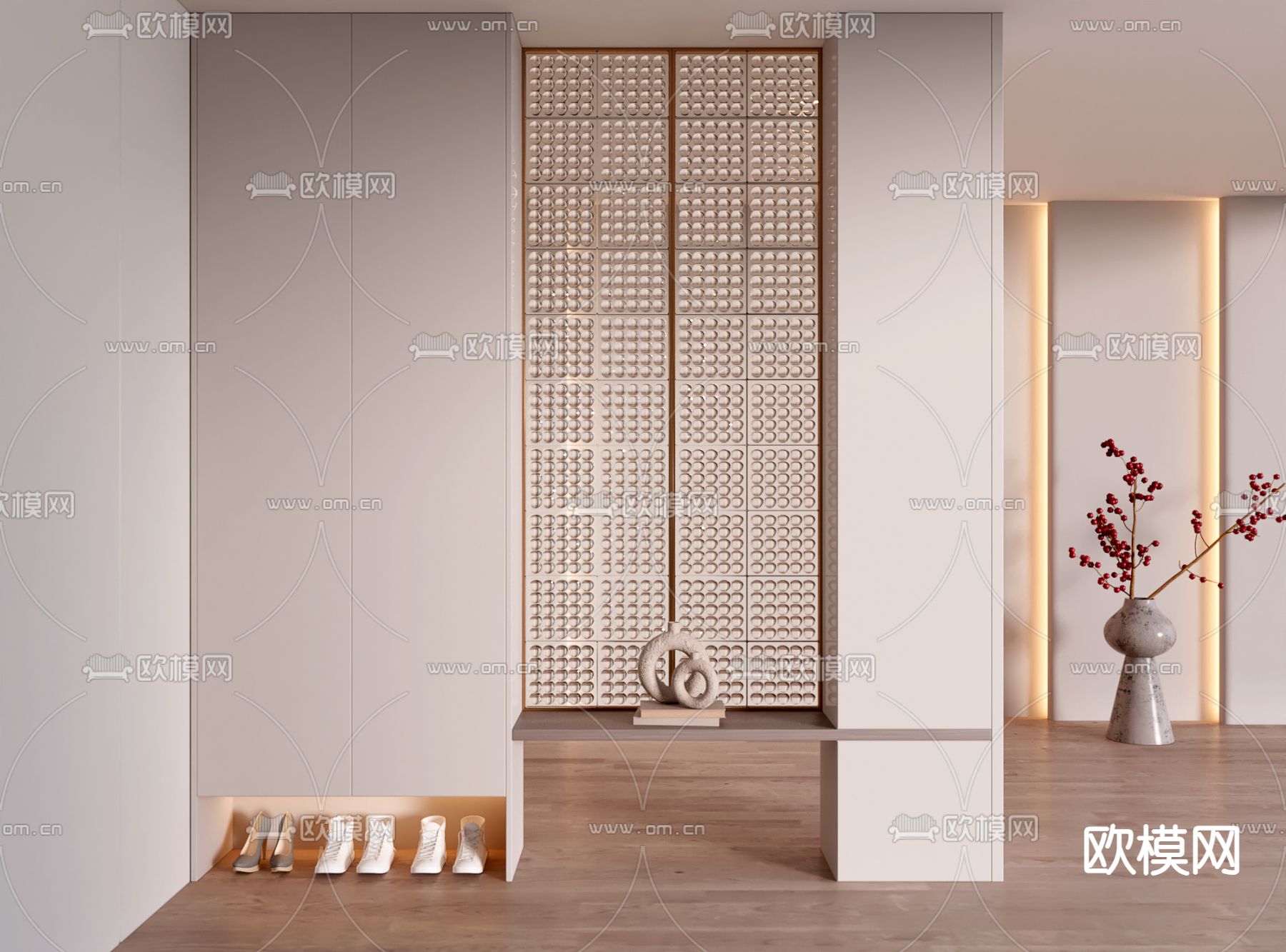 现代玄关鞋柜 隔断su模型下载（渲染图2）