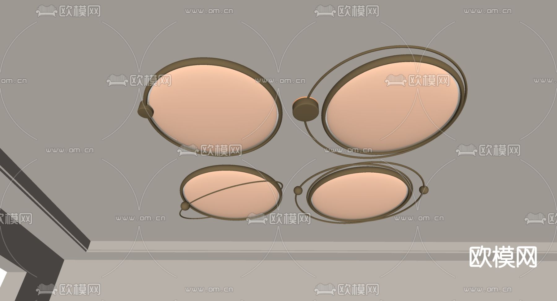 现代吸顶灯su模型下载（渲染图1）